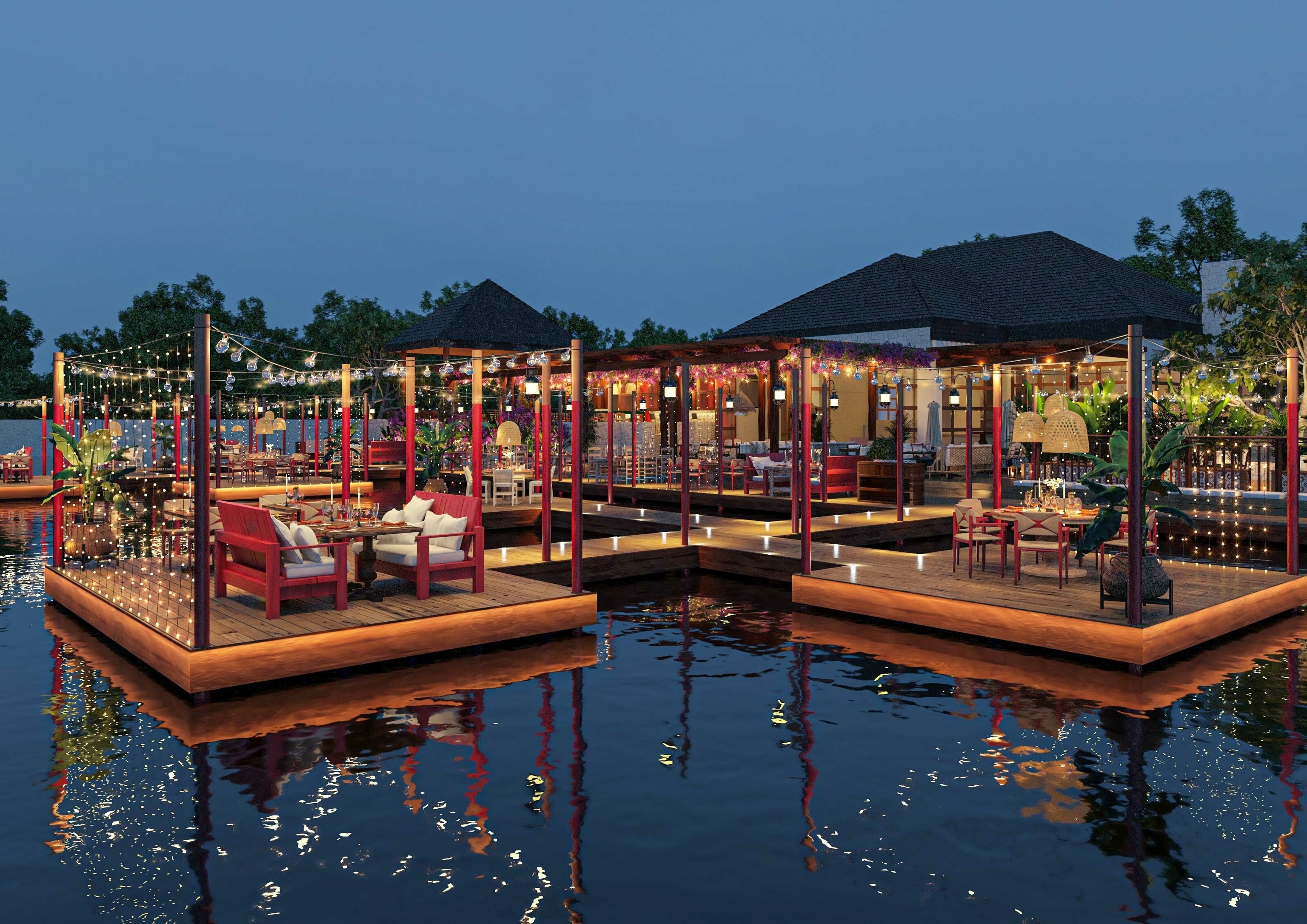Floating restaurant on water