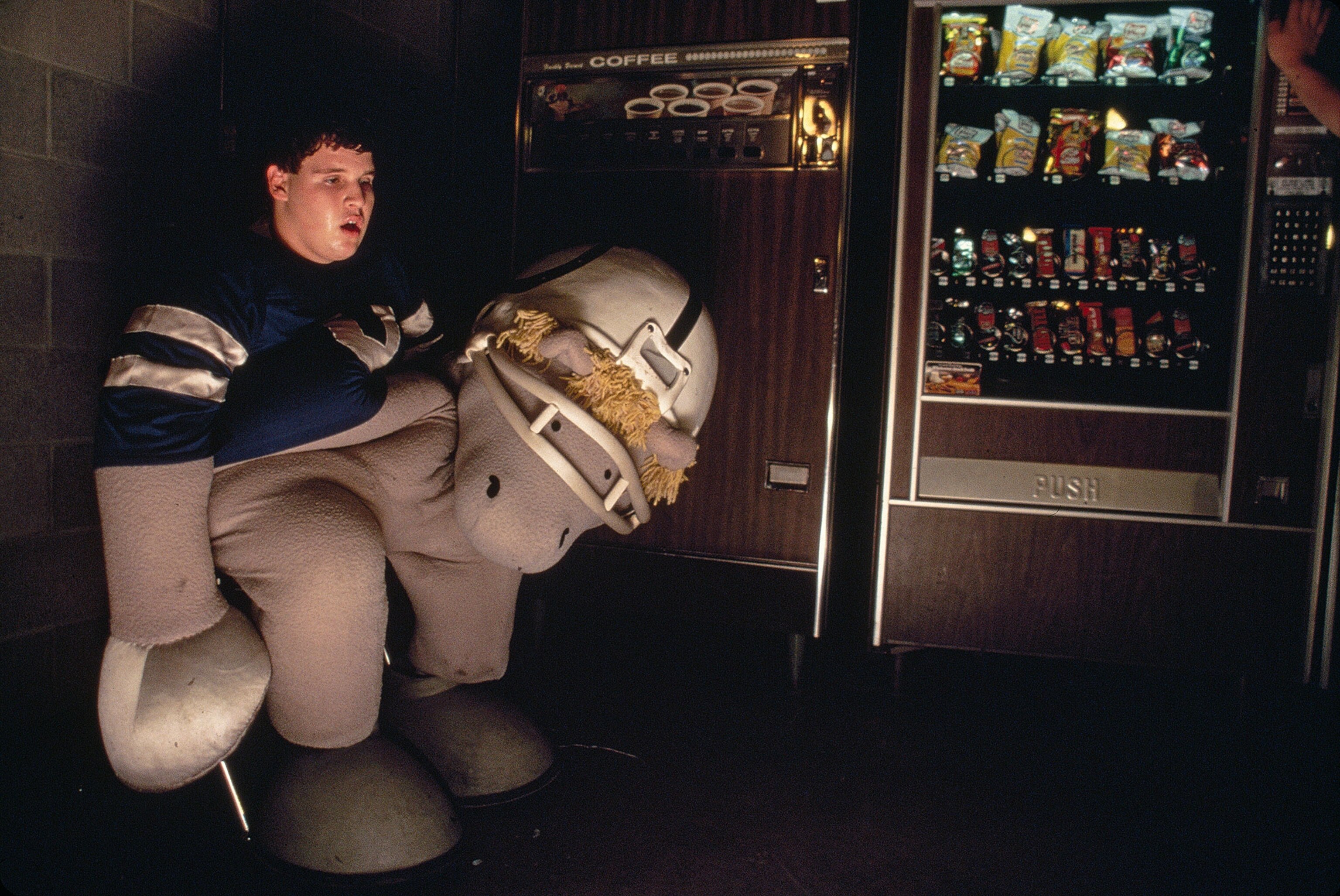 the mascot of the Indianapolis Colts taking a breather from his energetic job
