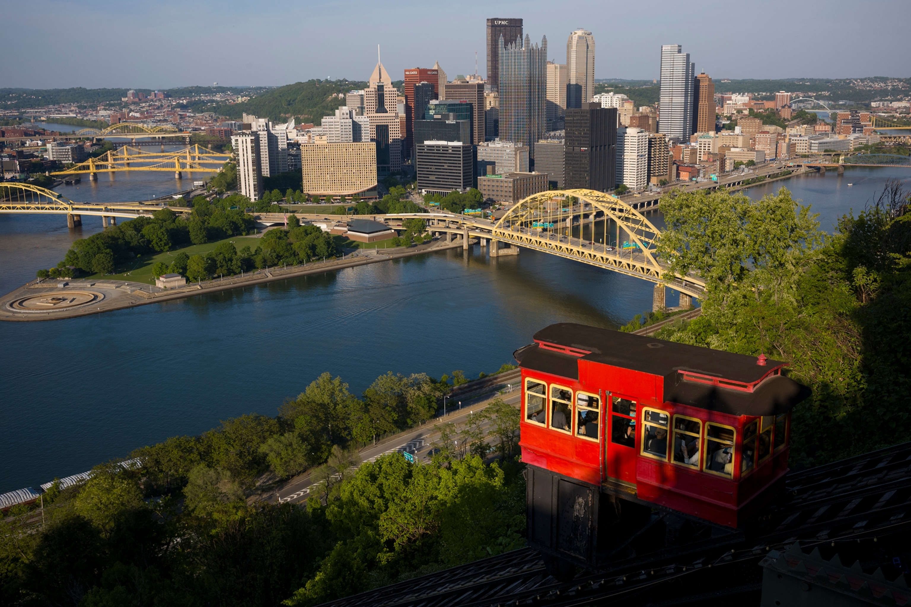 The Duquesne Incline, a funicular opened in 1877, carries passengers up Mount Washington in Pittsburgh, Pennsylvania on May 11, 2025.