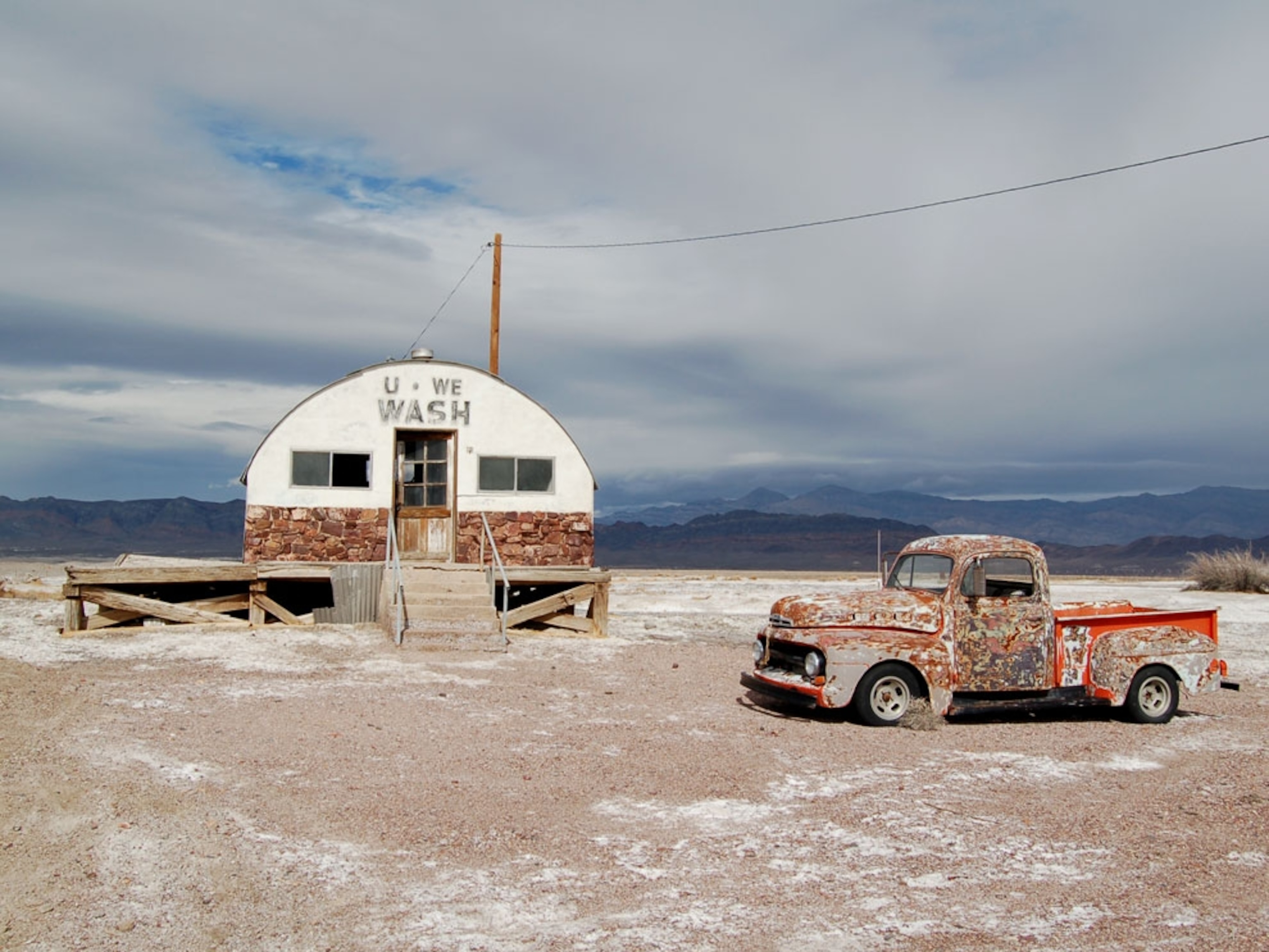 Truck and dome-shaped building