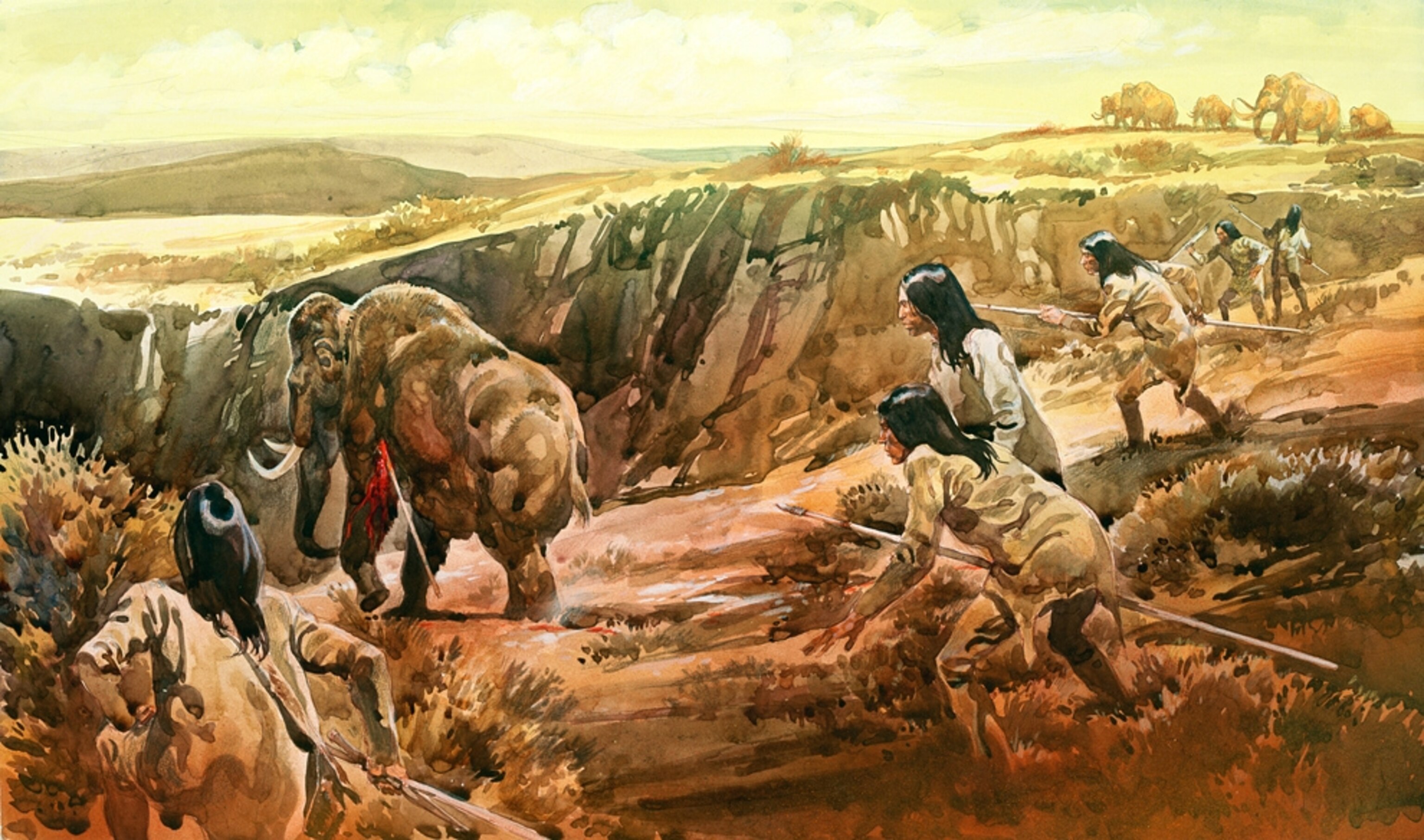Mastodon picture: Native Americans hunting elephant-like animal