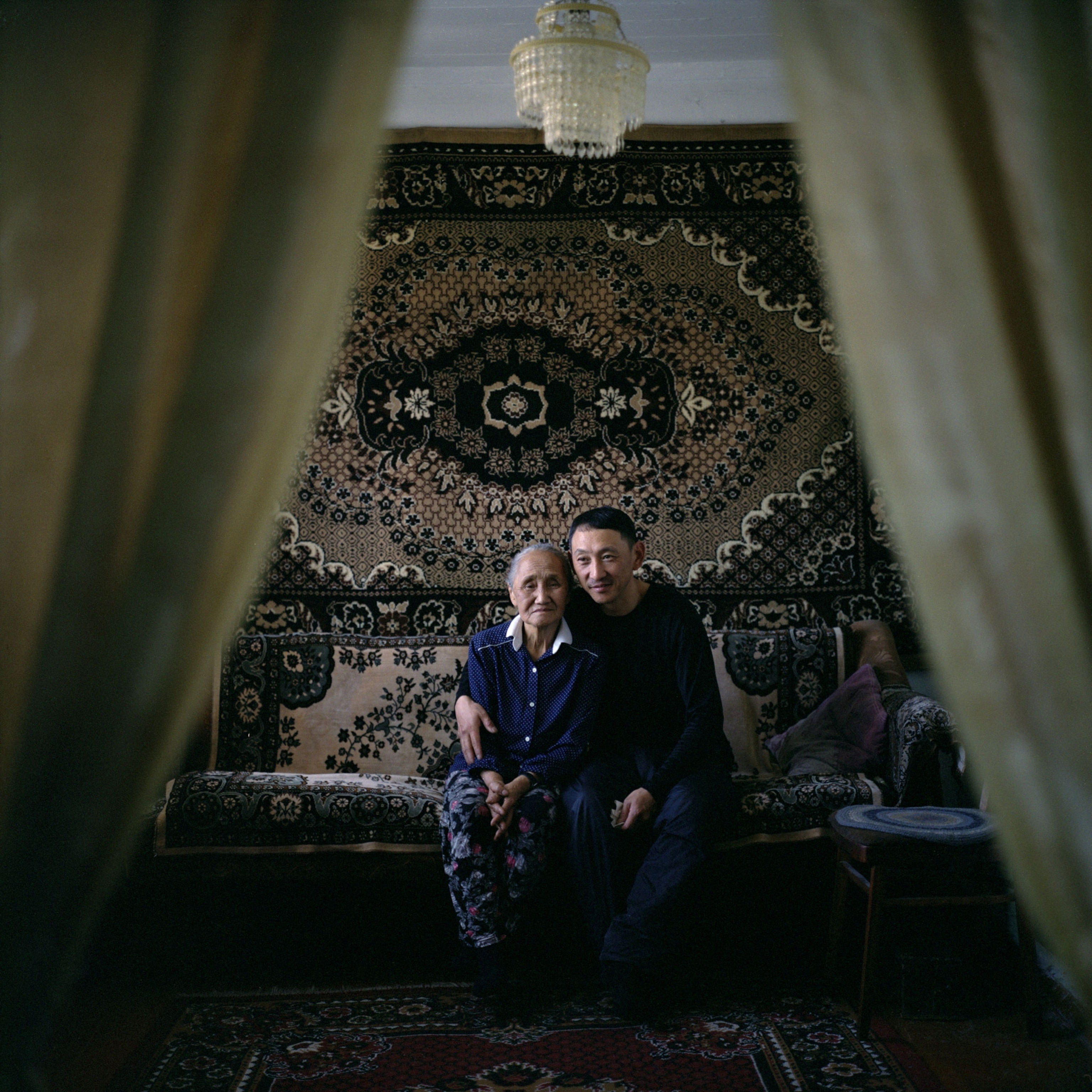 a Korean deportee and her son in Ushtobe, Kazakhstan