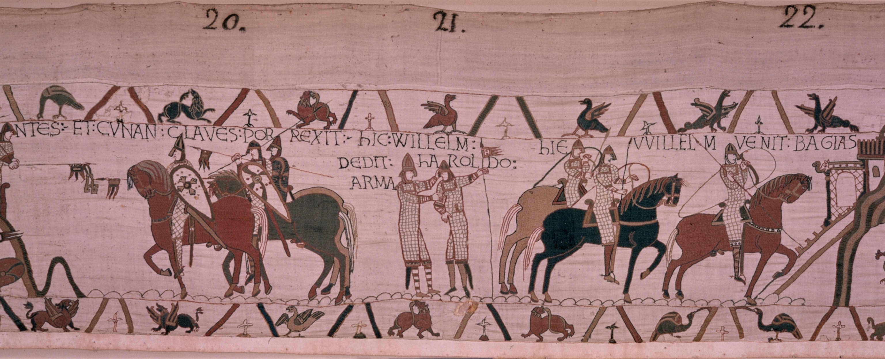Scene from the Bayeux tapestry in which William rewards Harold.