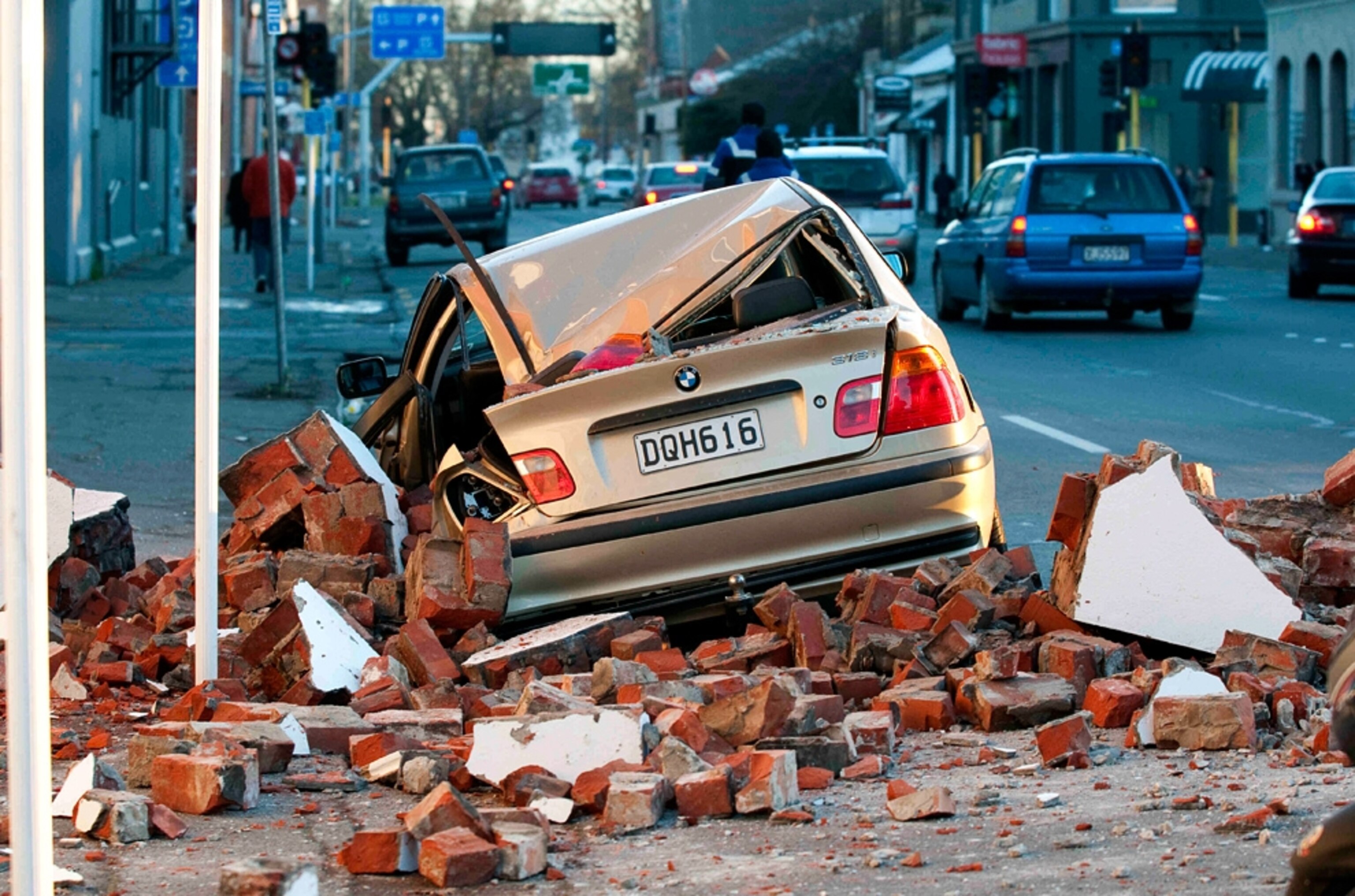 a car wrecked by the New Zealand earthquake.