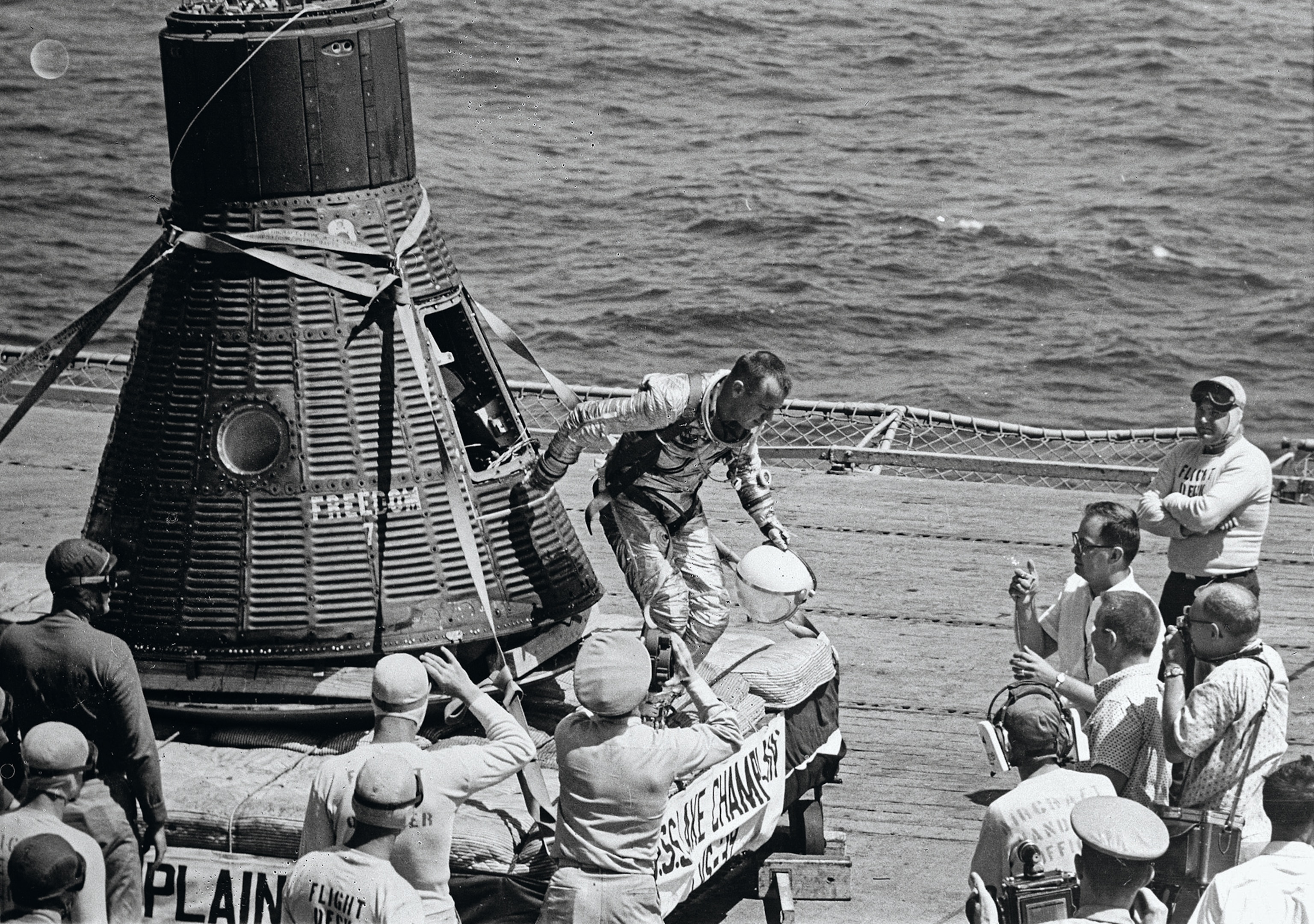Alan Shepard emerges from the Freedom 7 space capsule.