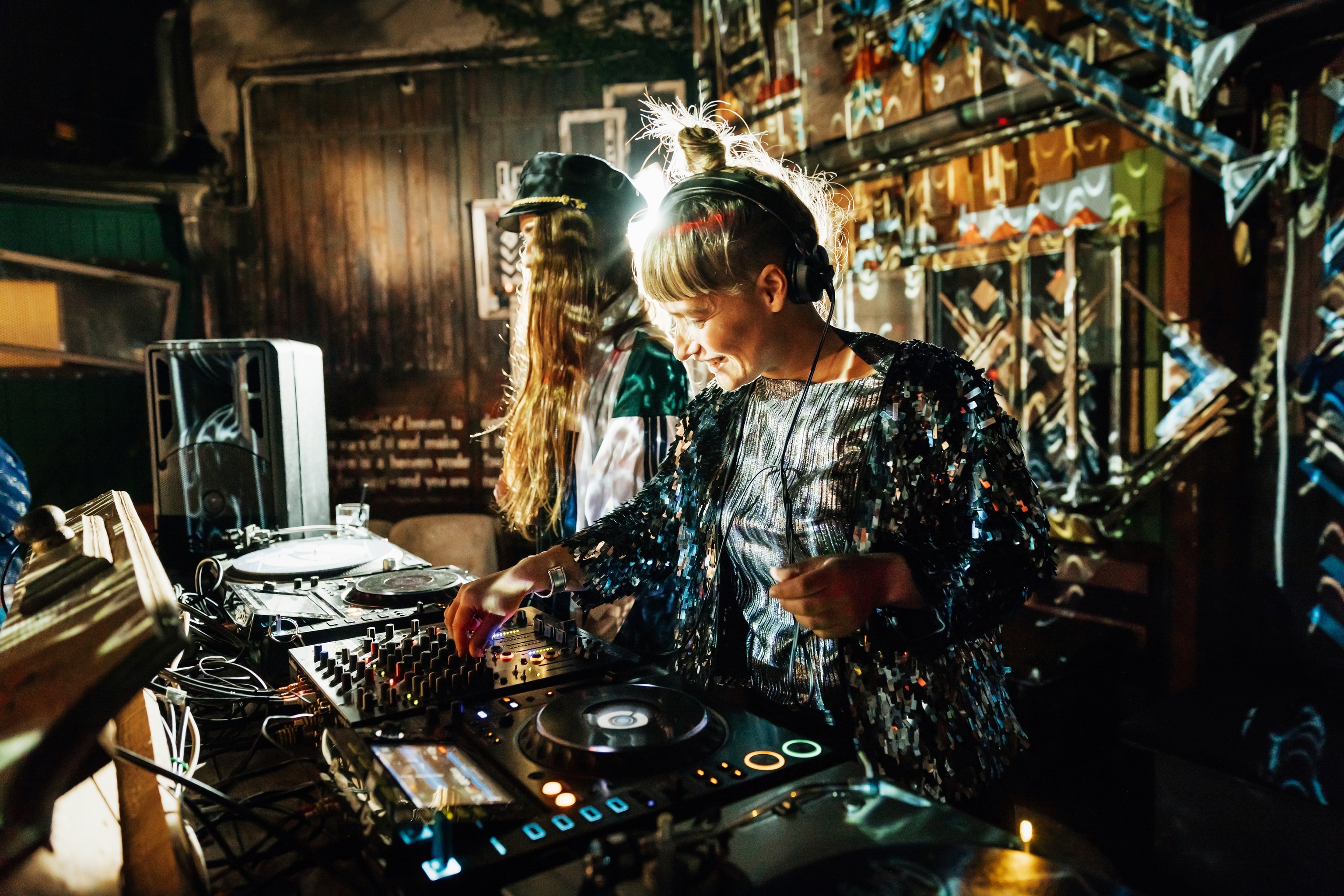 DJ playing techno music in a club