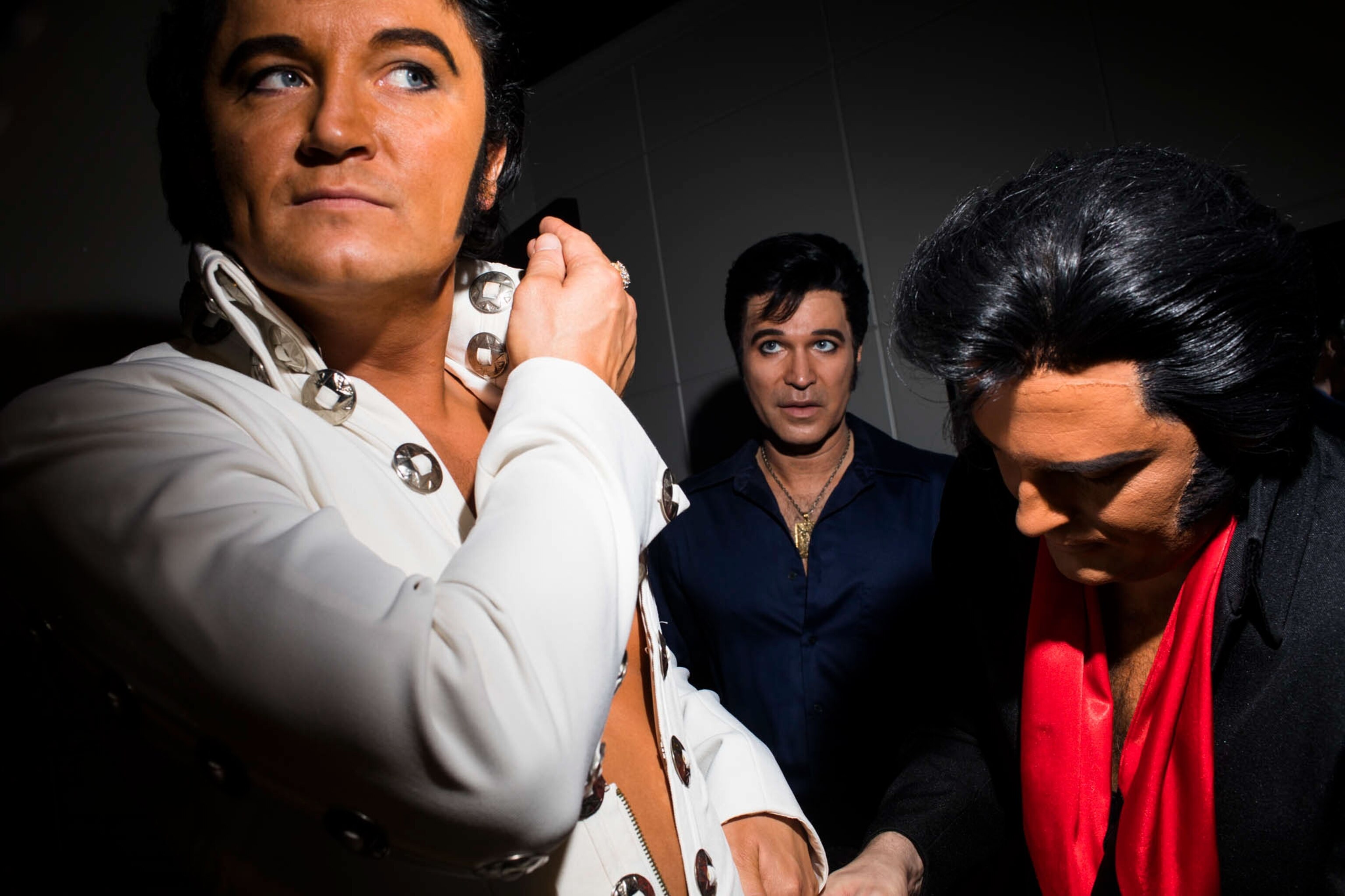 Elvis tribute artists preparing to perform