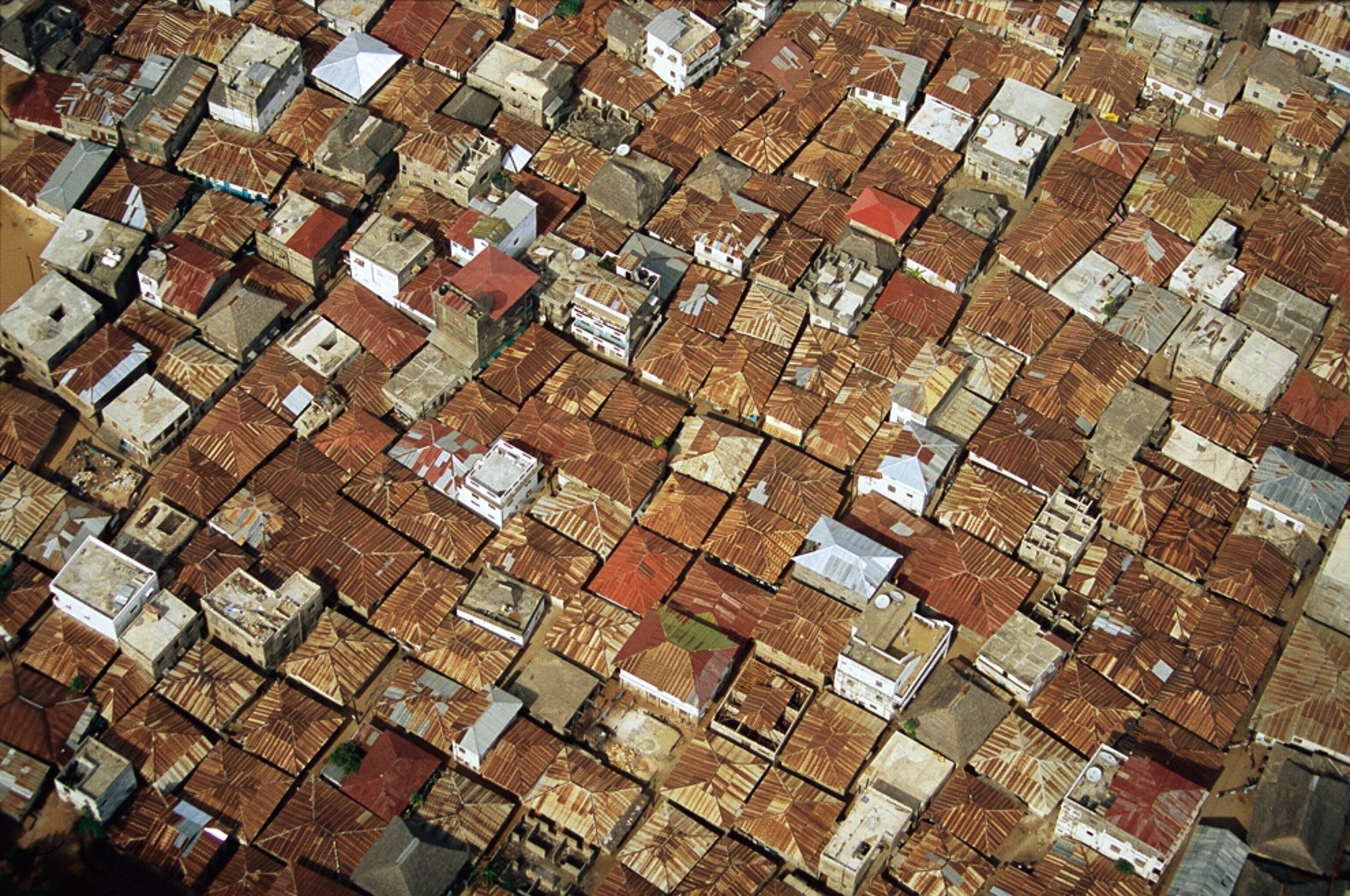 LAMU ISLAND, KENYA - Cluster of tightly packed rooftops.