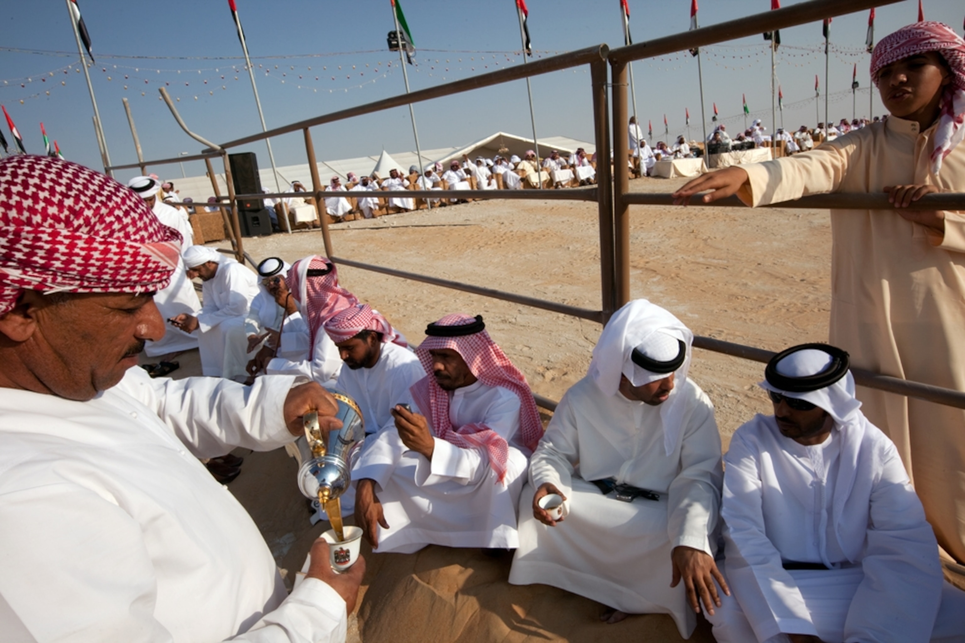 Coffee is served at the camel beauty contest