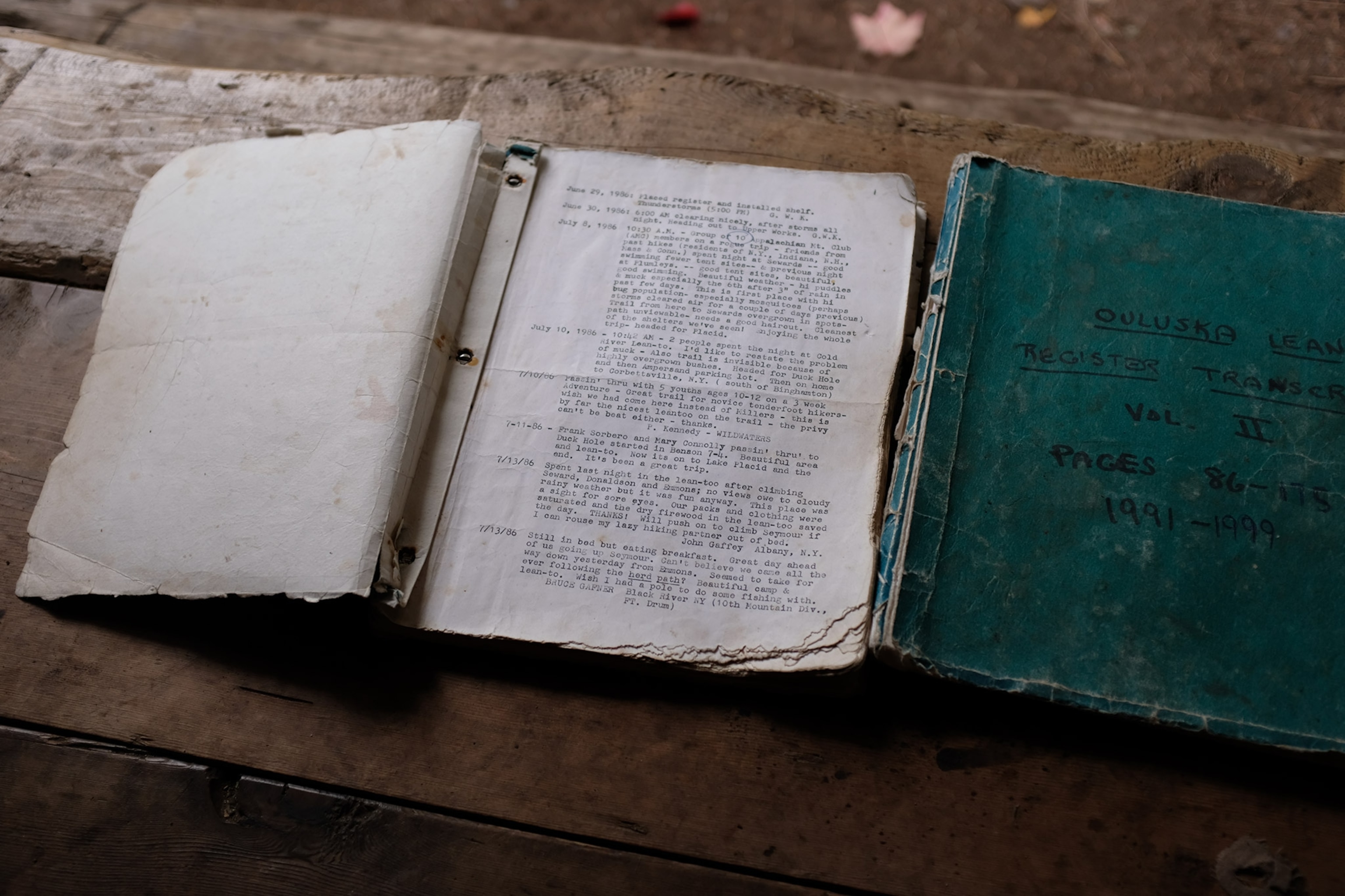 a transcript of the hiker register at the Ouluska Lean-To dating back to 1986