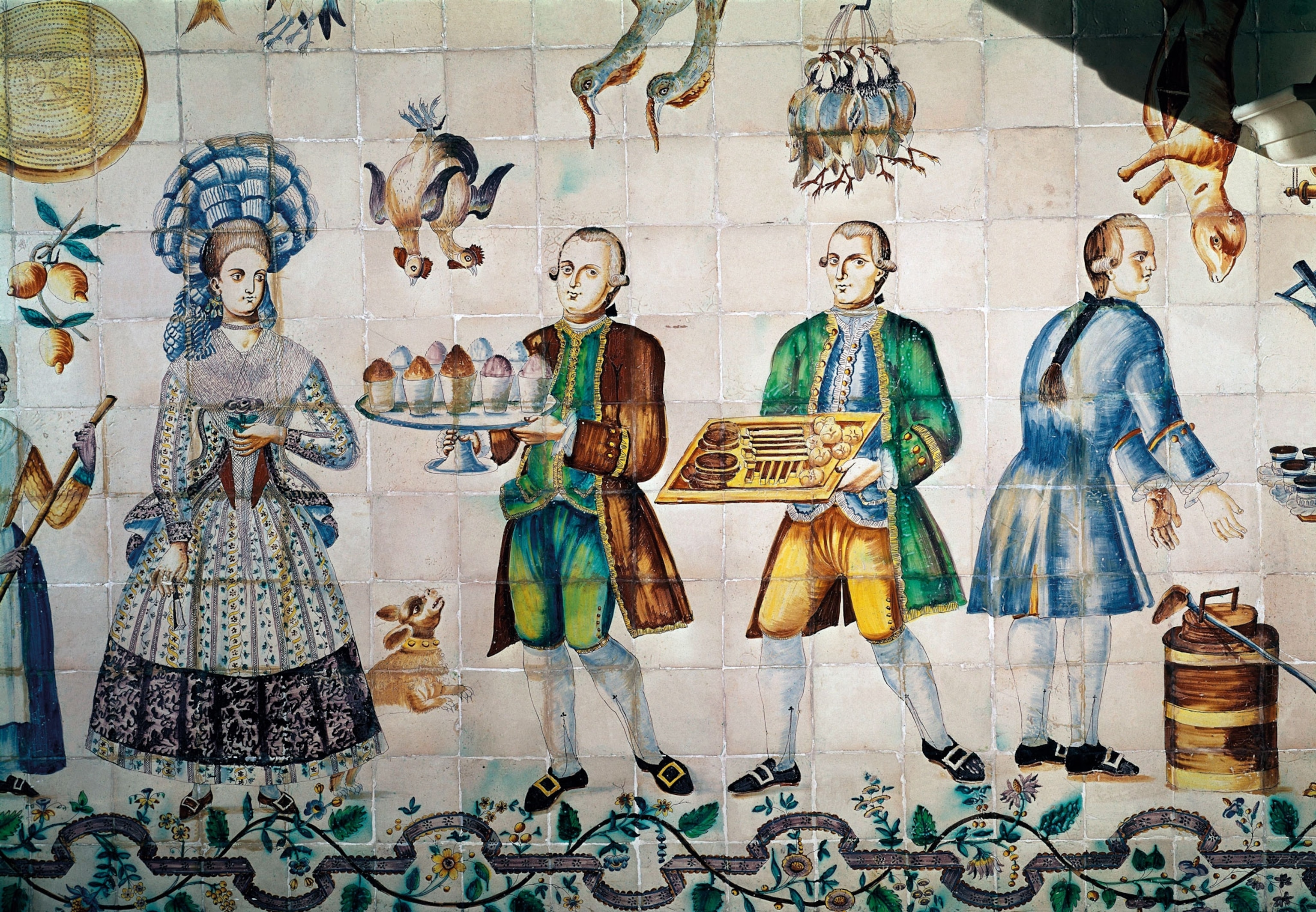 a painting of a person delivering frozen treats on a platter