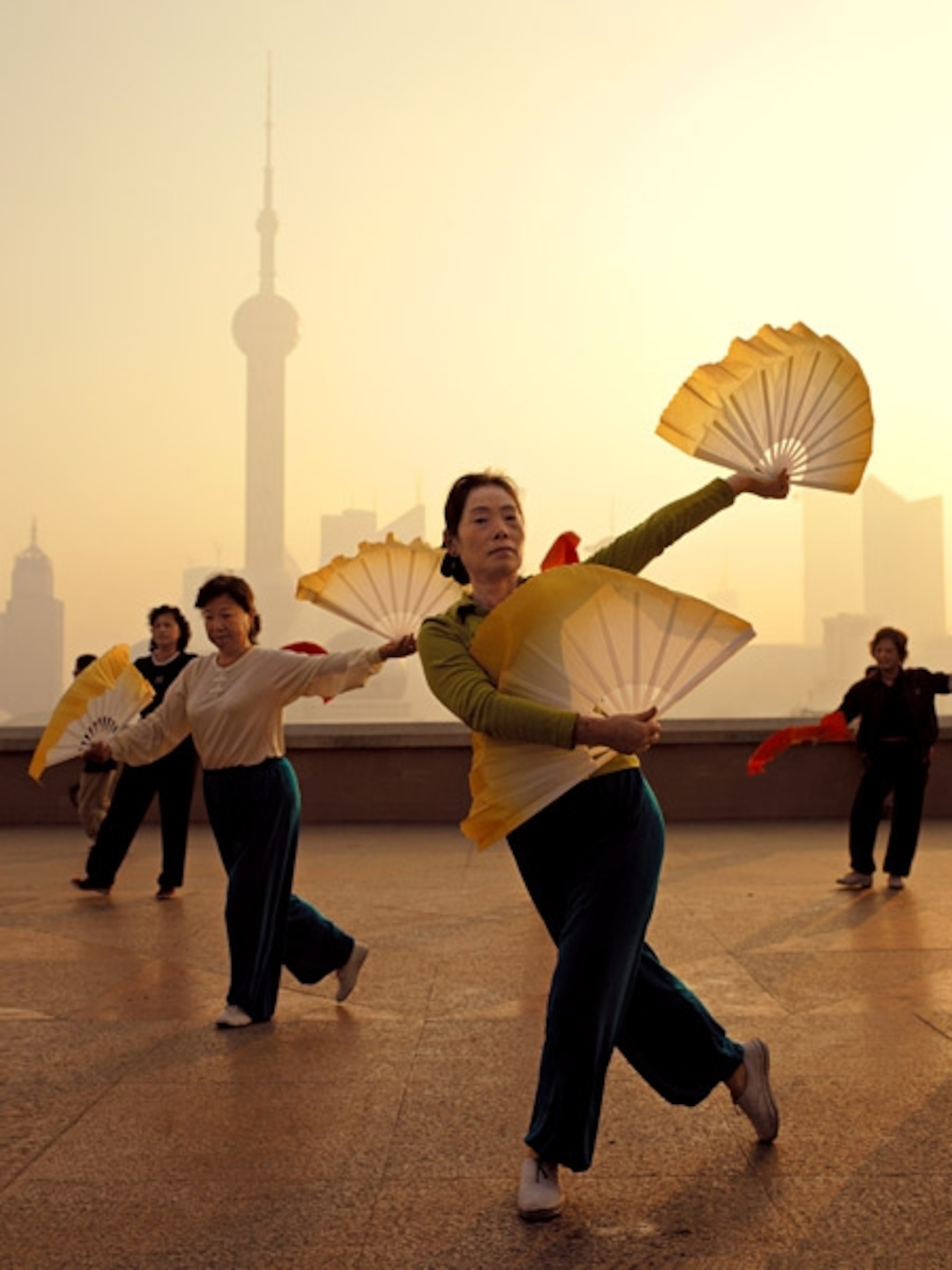 People exercising at sunrise