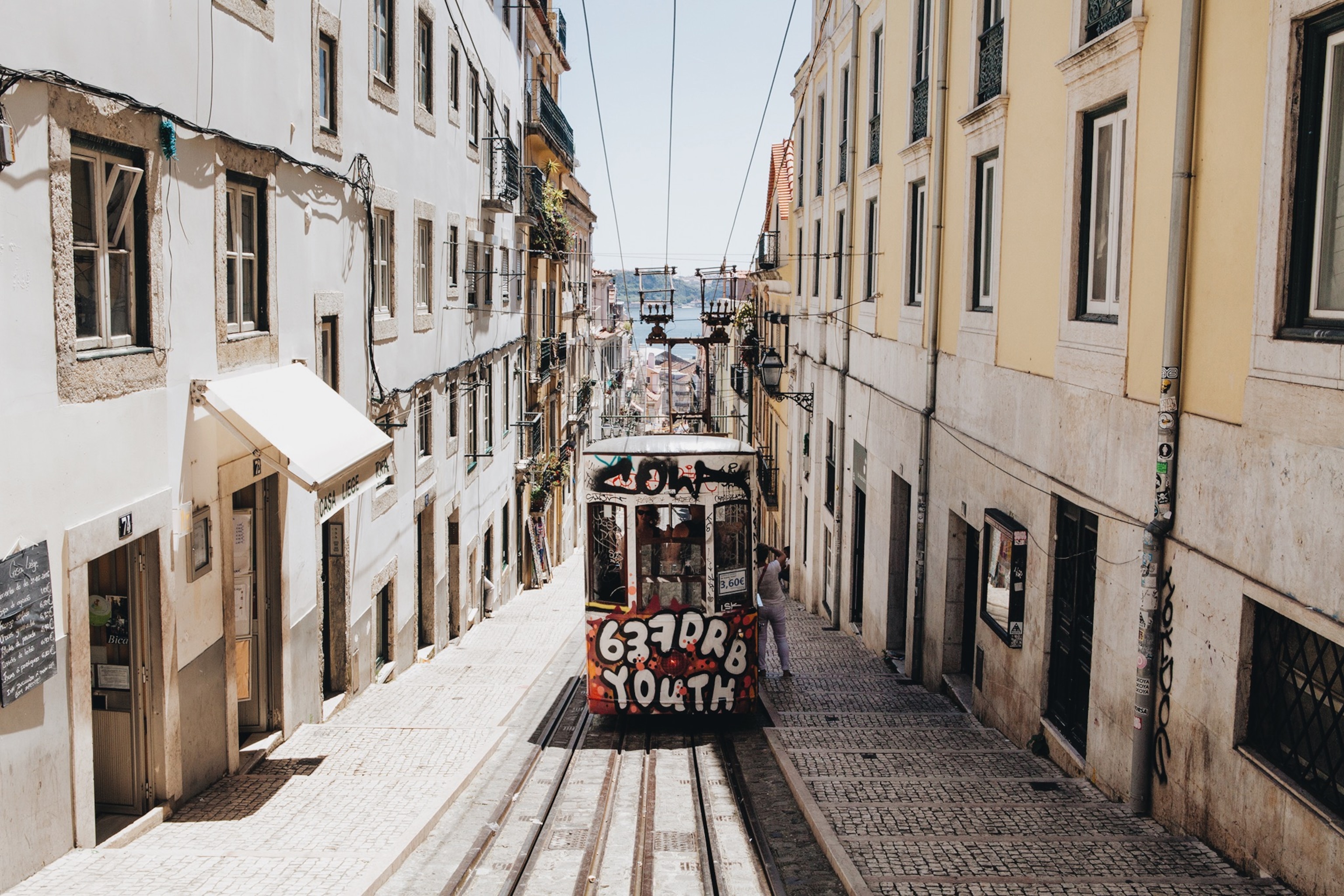 a tram in Lisbon, Portugal