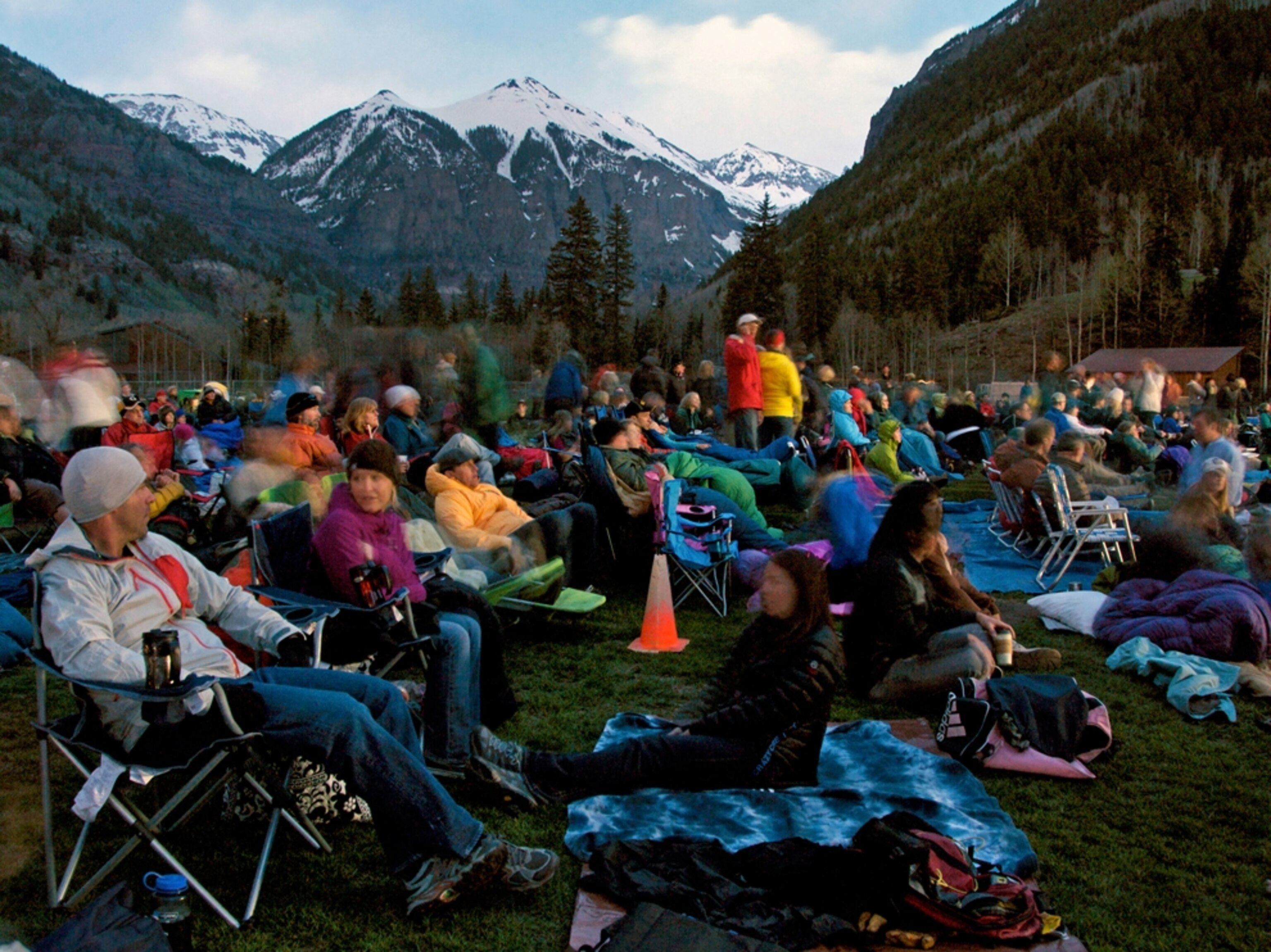 people preparing to watch outside movie