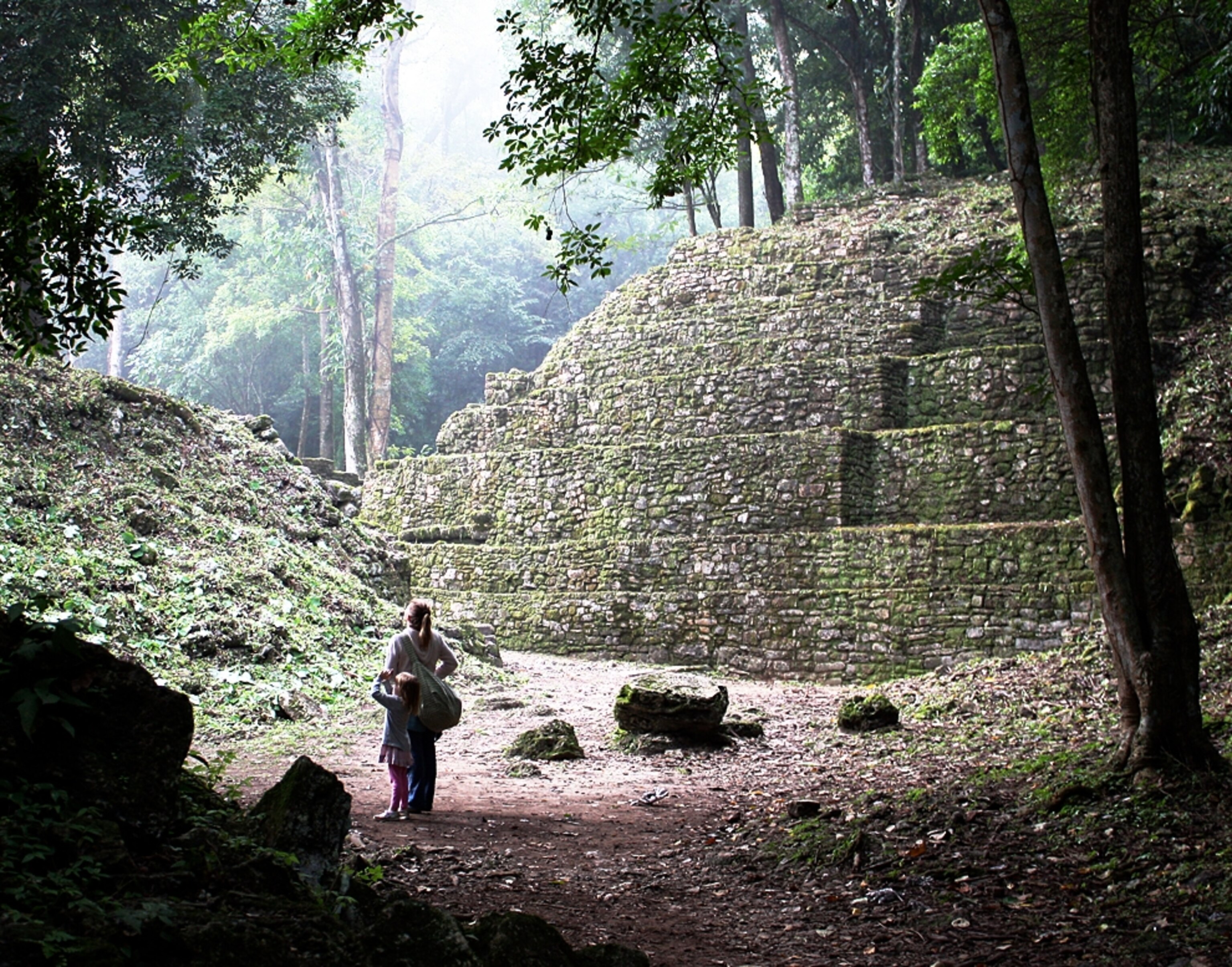 visitors at the Yaxchilan ruins of the Maya culture