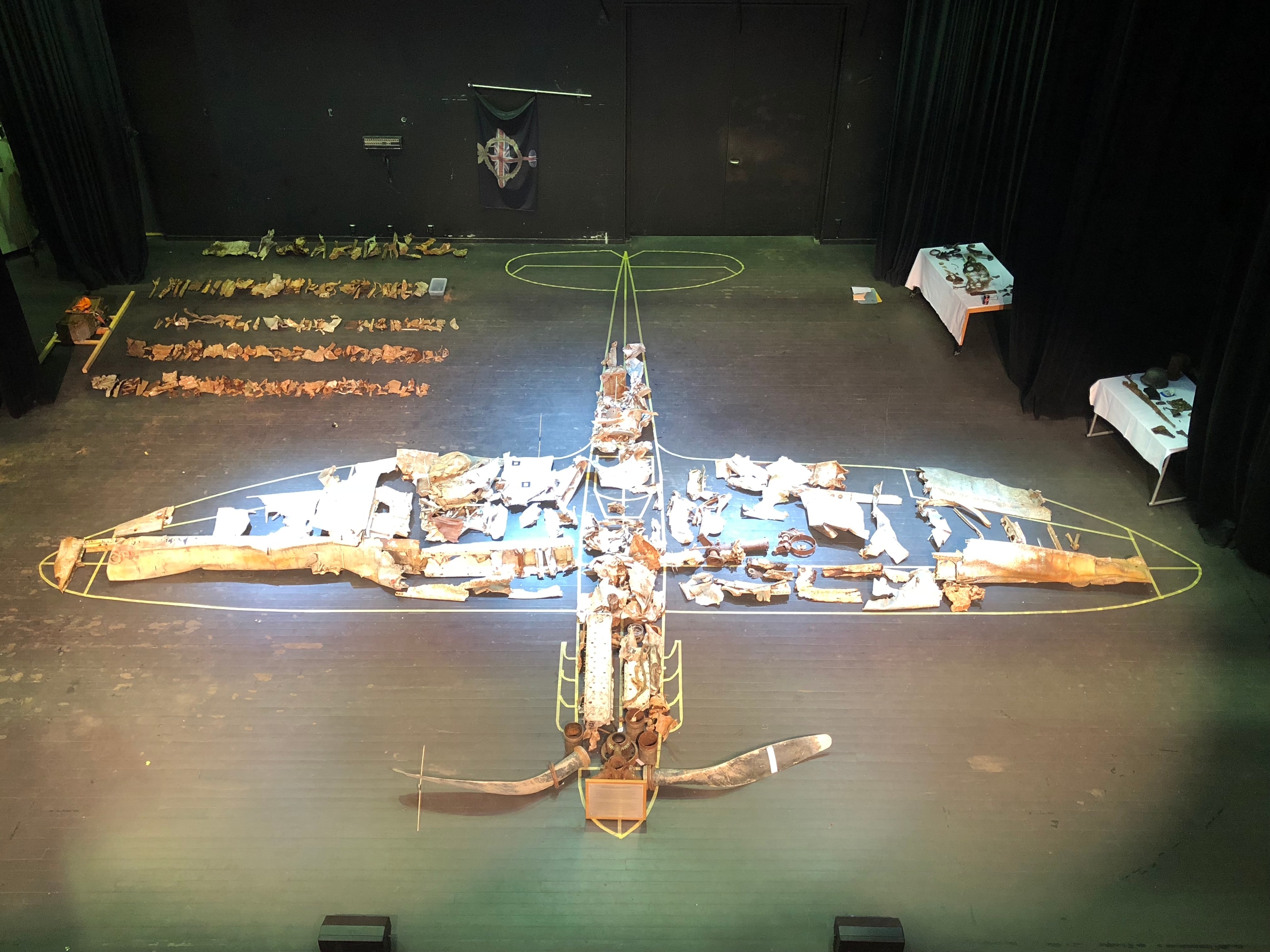 The remains of Sandy’s Spitfire laid out in Surnadal town hall, Norway.
