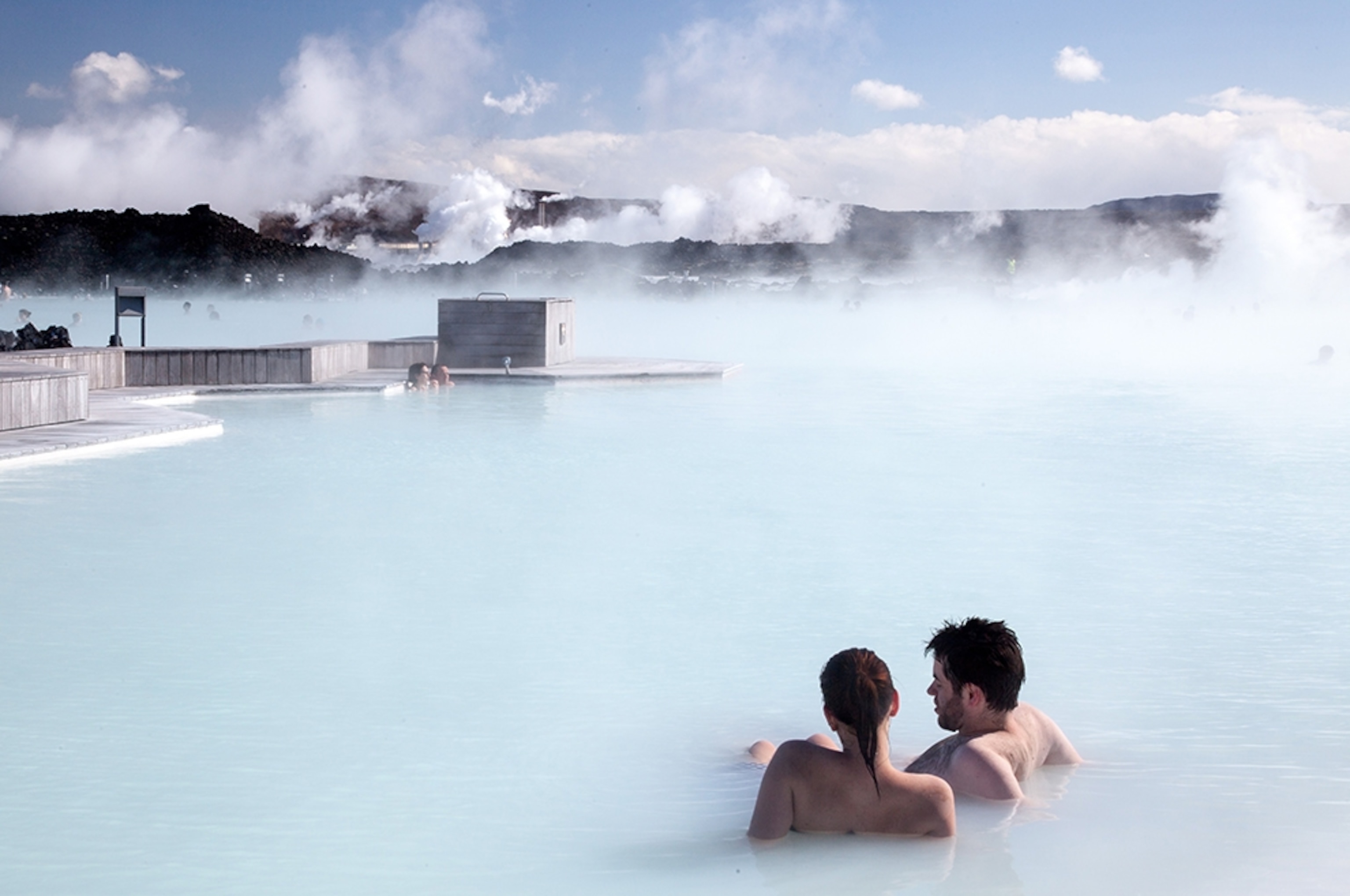 a couple soaking in the Blue Lagoon, Iceland