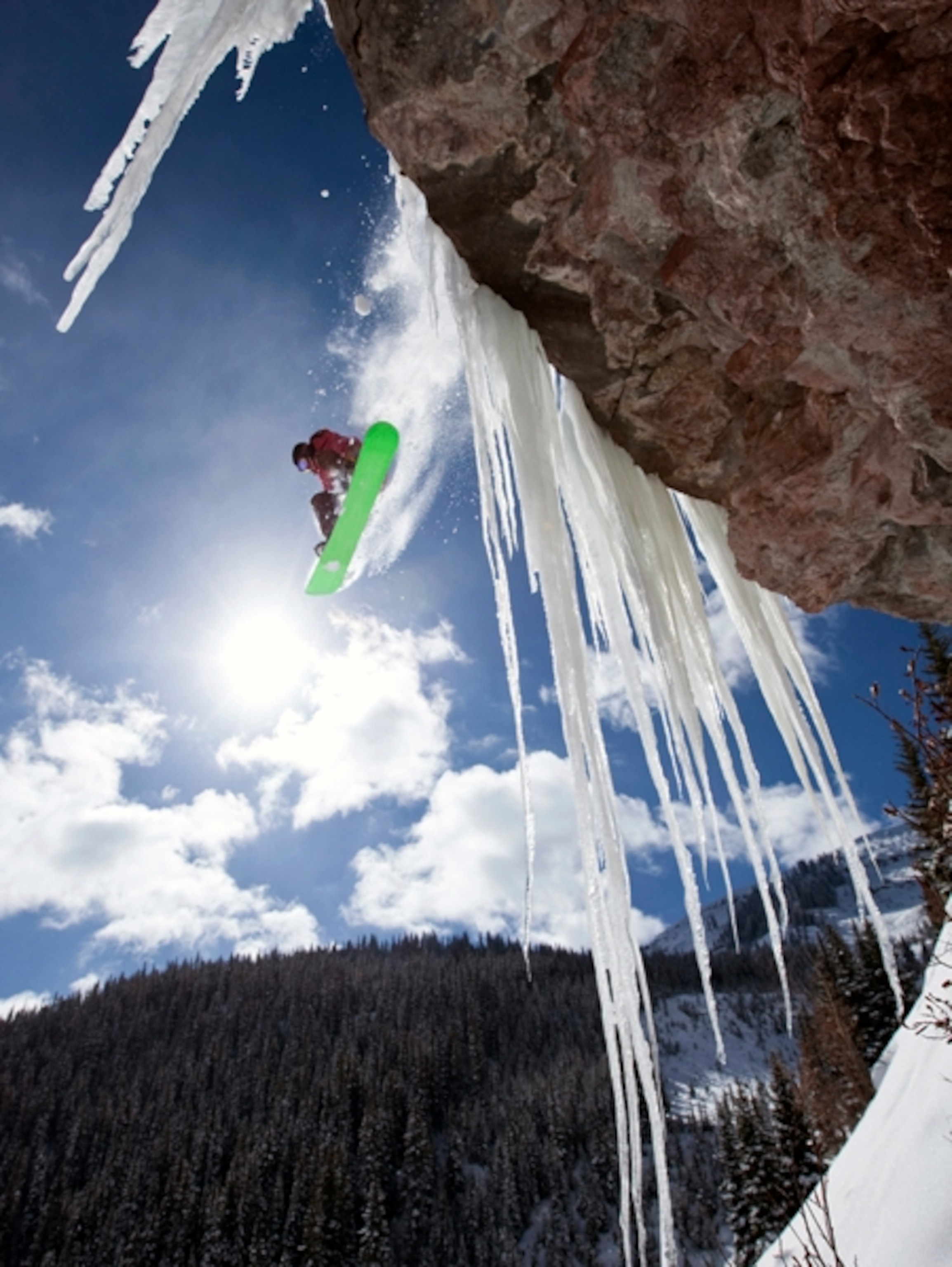 Snowboard taking a jump