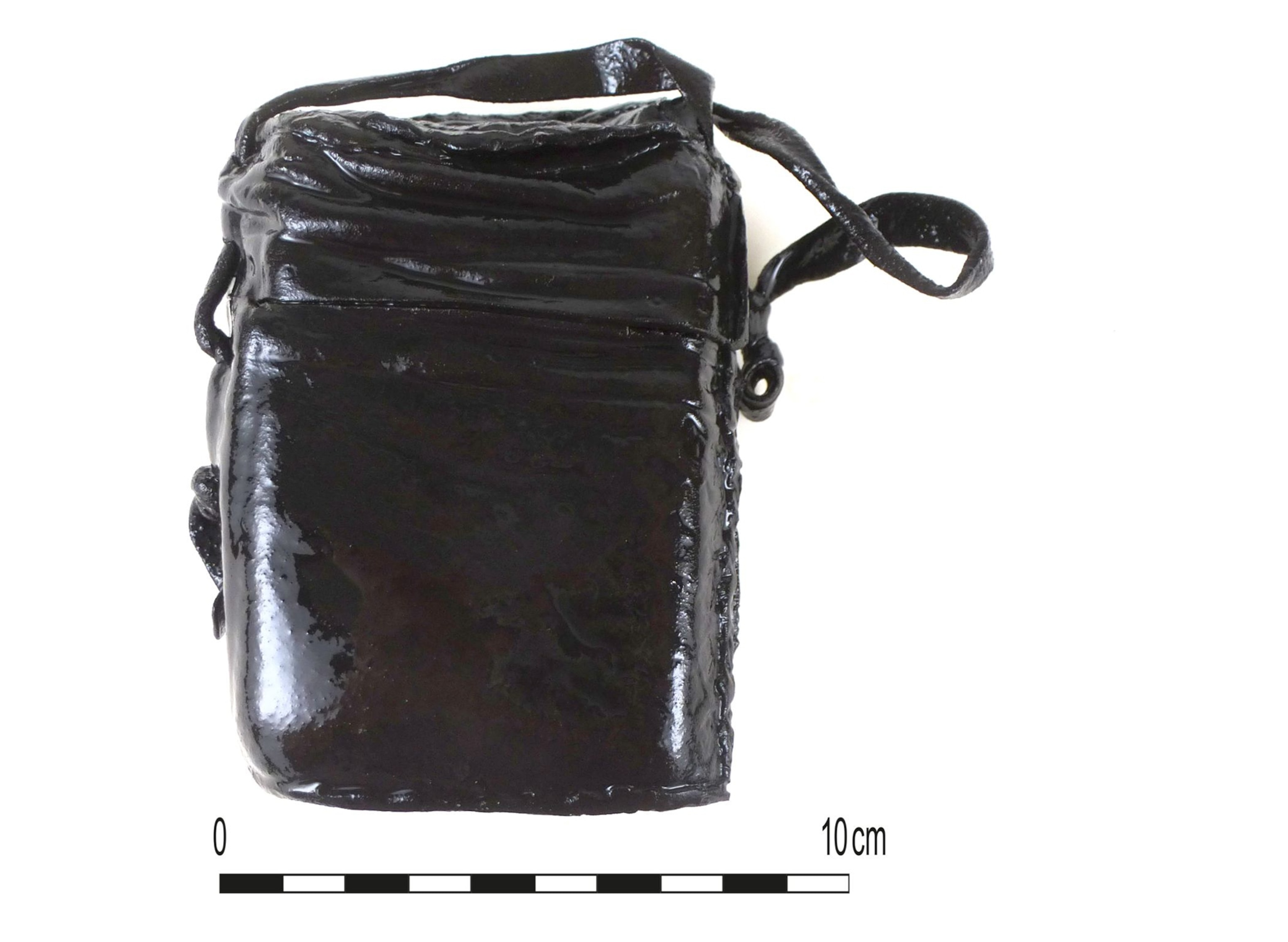 A black leather pouch with a strap