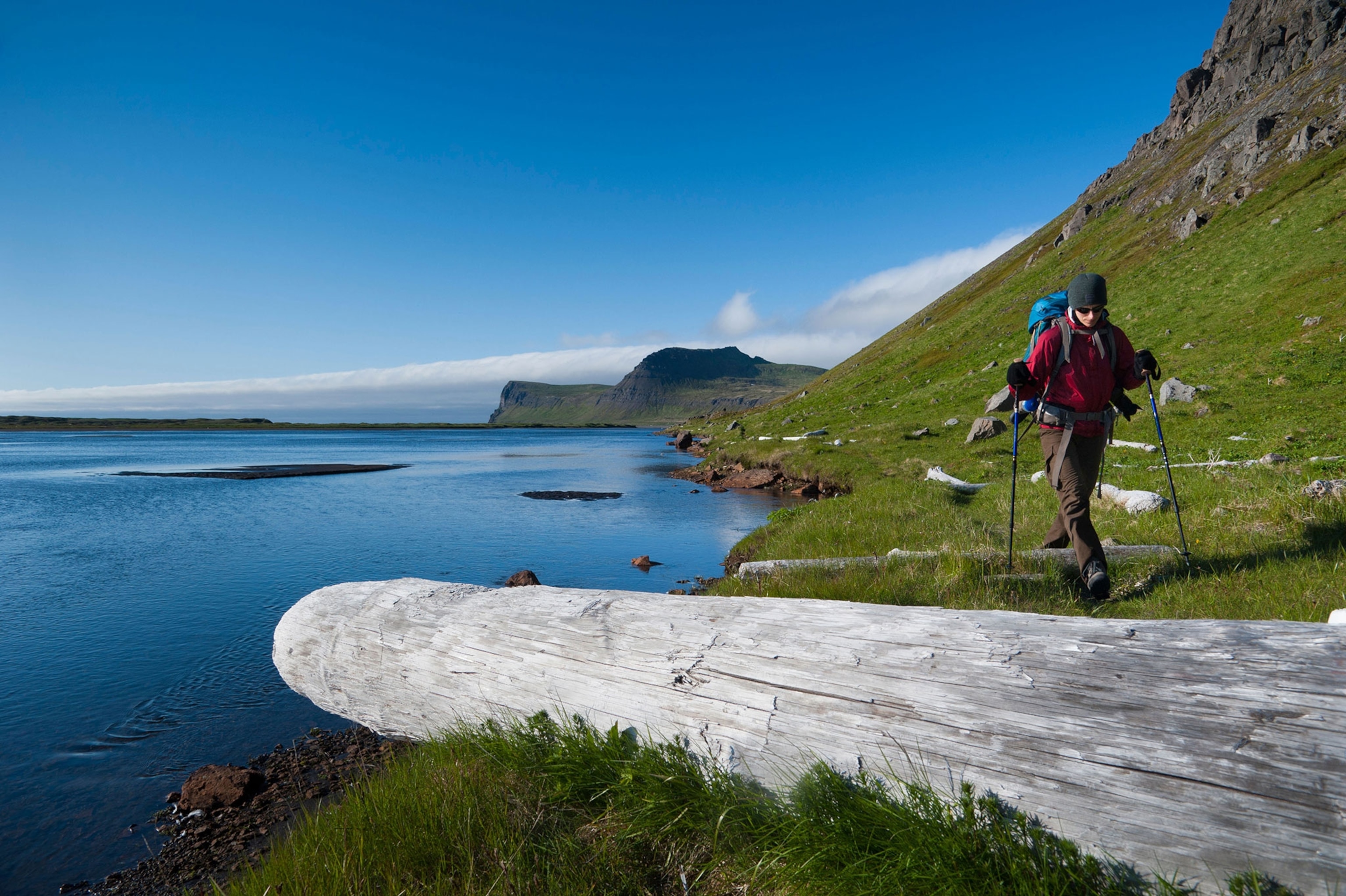 a hiker in Hornstrandir, Westfjords, Iceland
