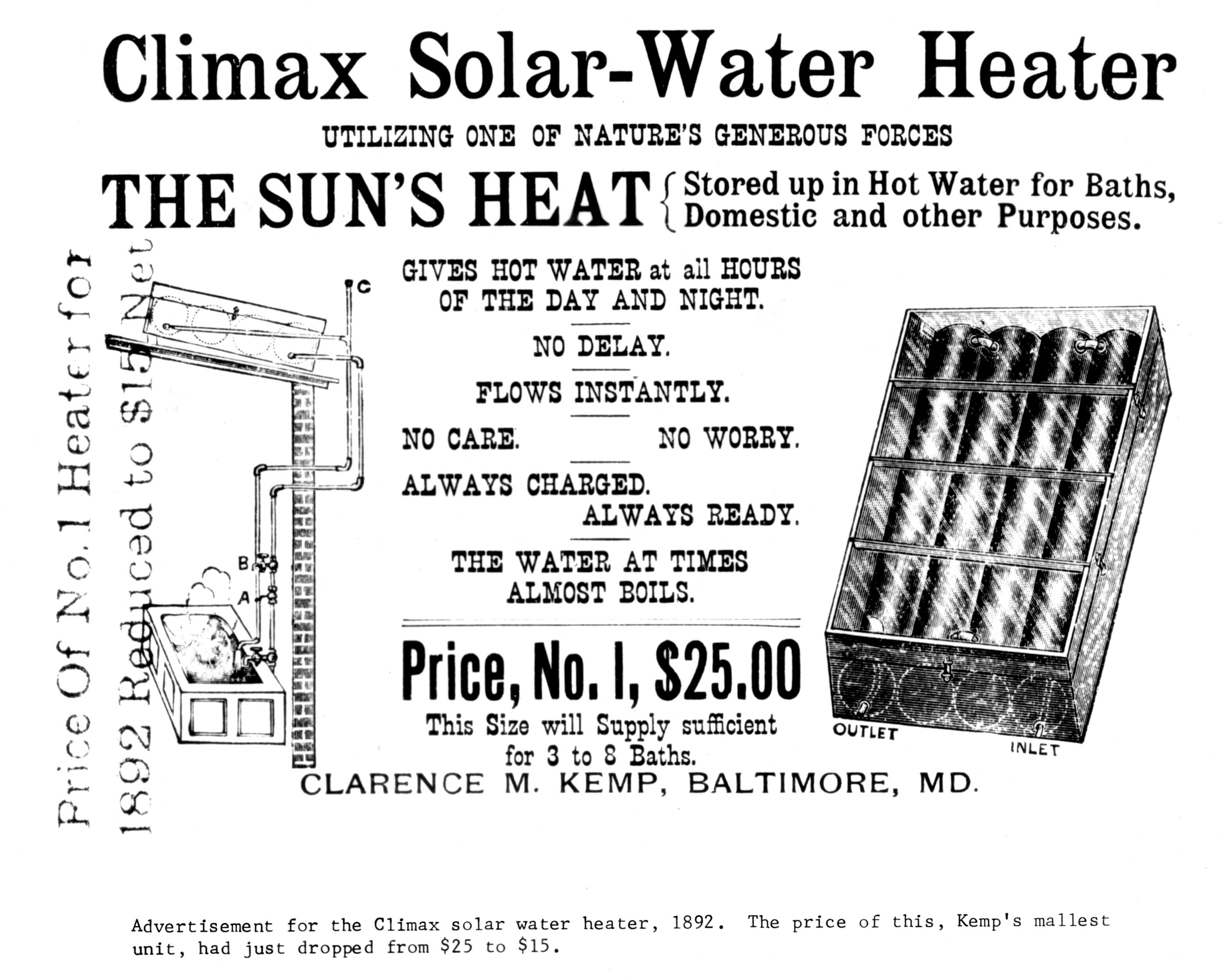 Advertisement for the Climax Solar Water Heater