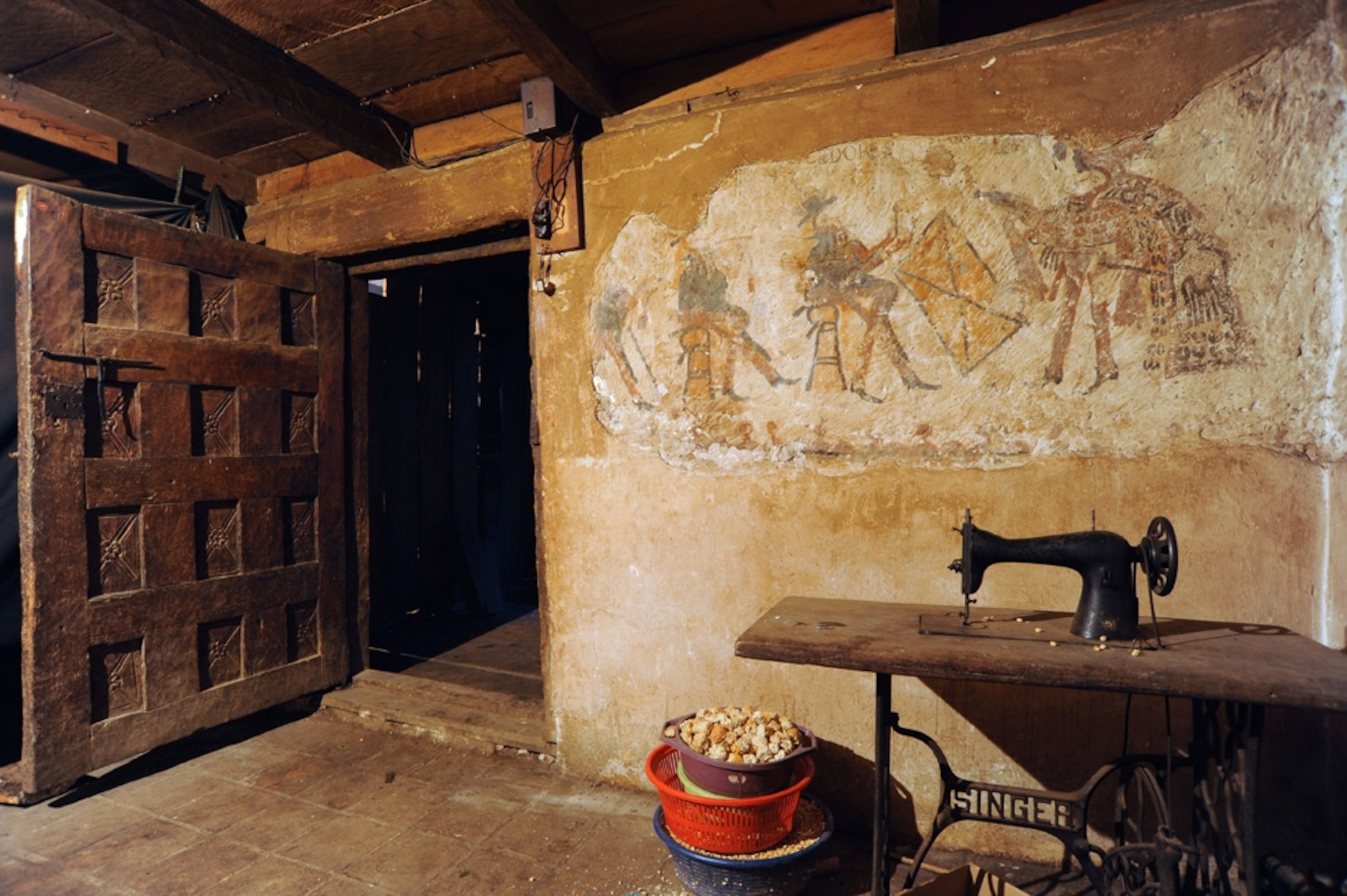 Maya picture - mural found in family kitchen, Guatemala