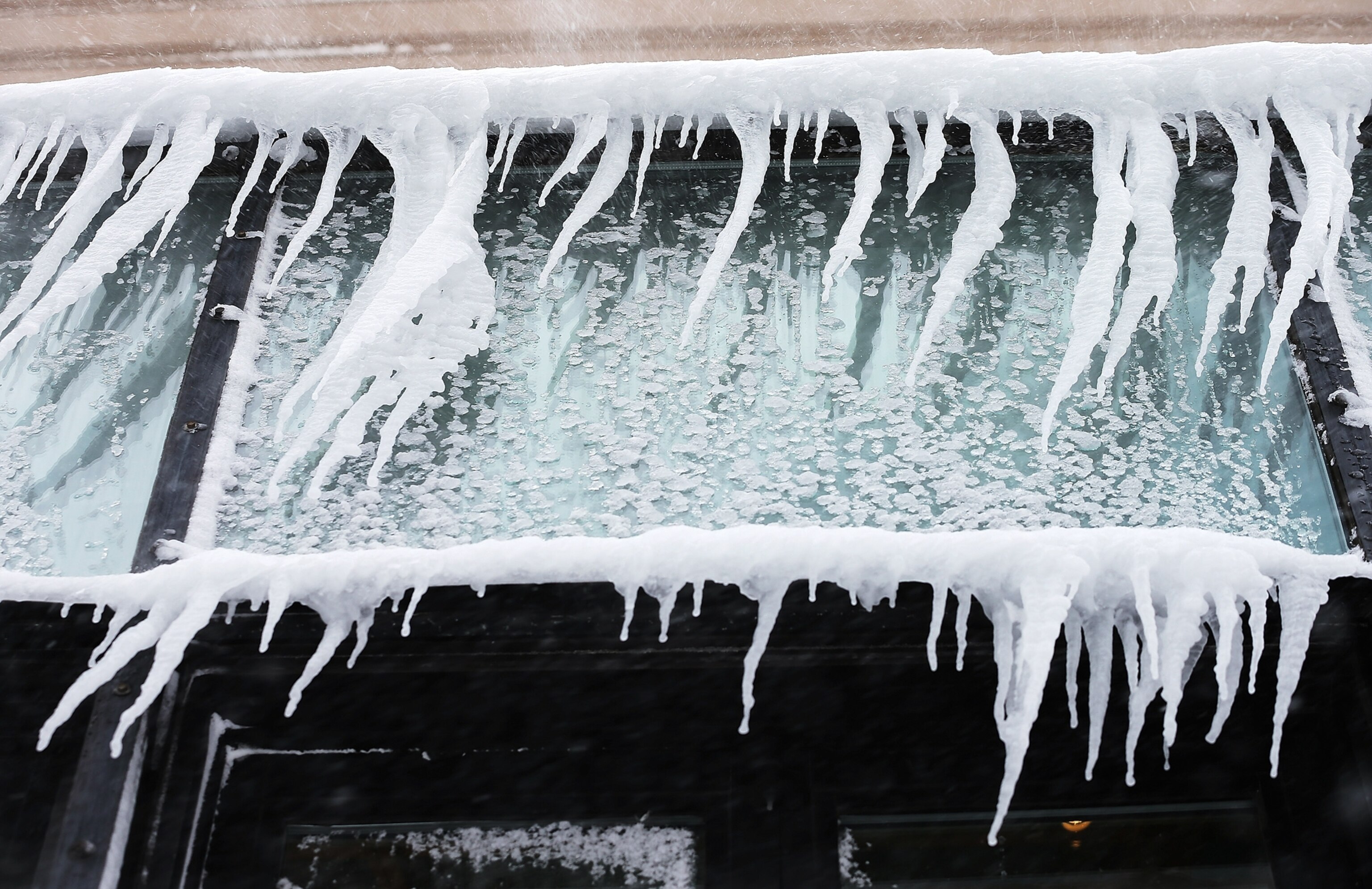 Icicles on a Boston window