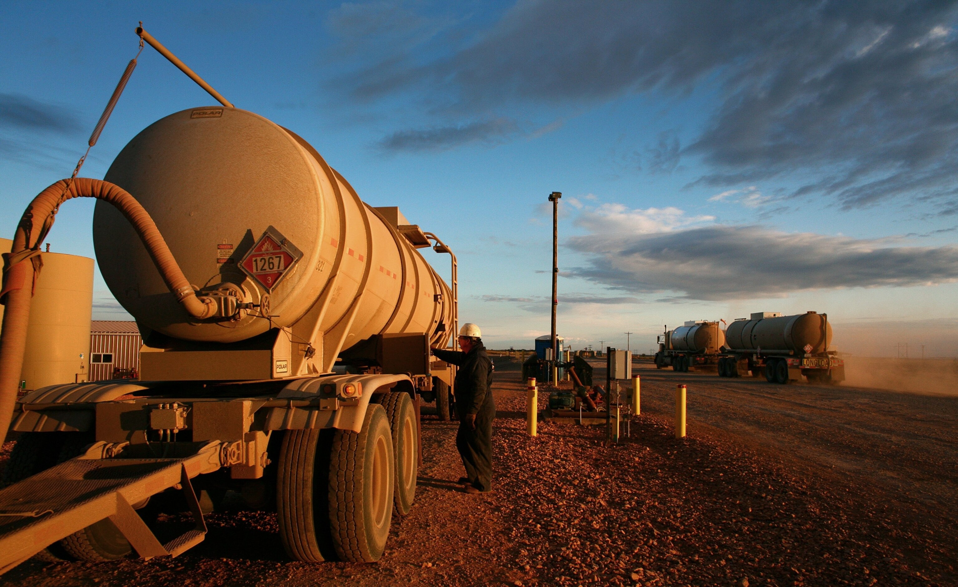tanker truck being filled with oil near Alexander, North Dakota