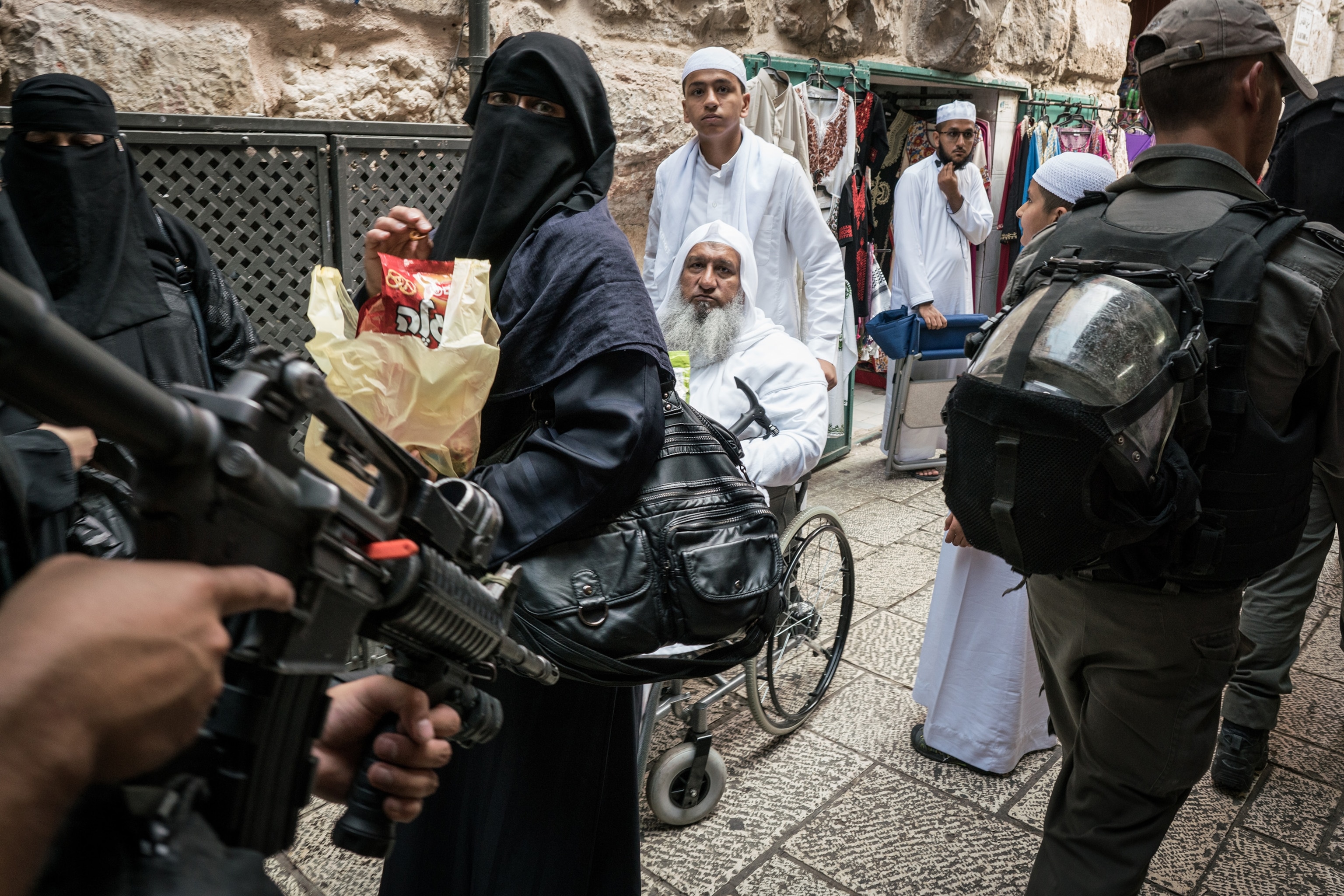 Israeli Border Police officers patrol on the main road in Jerusalem, Israel