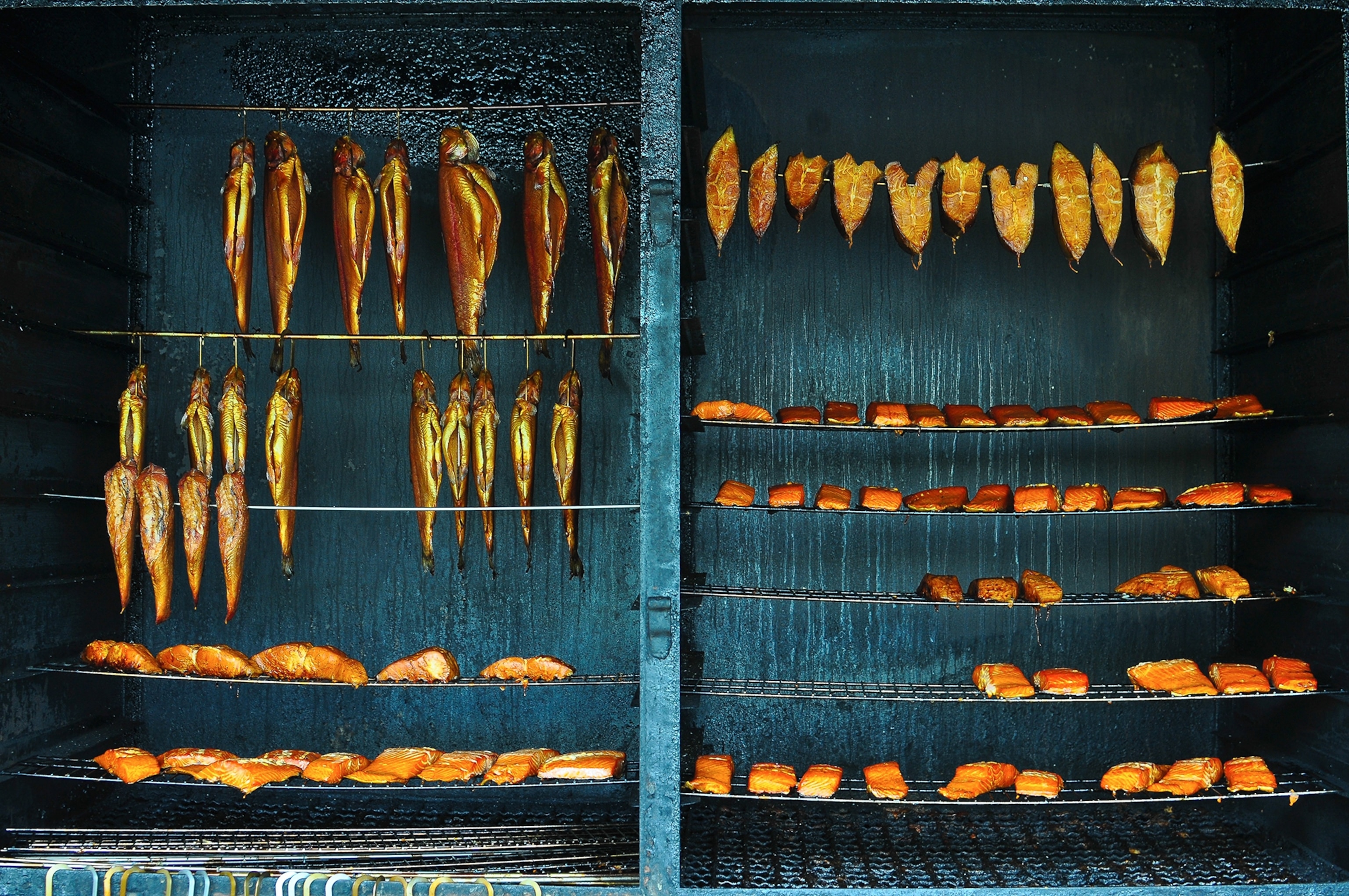 smoked fish hanging to dry.