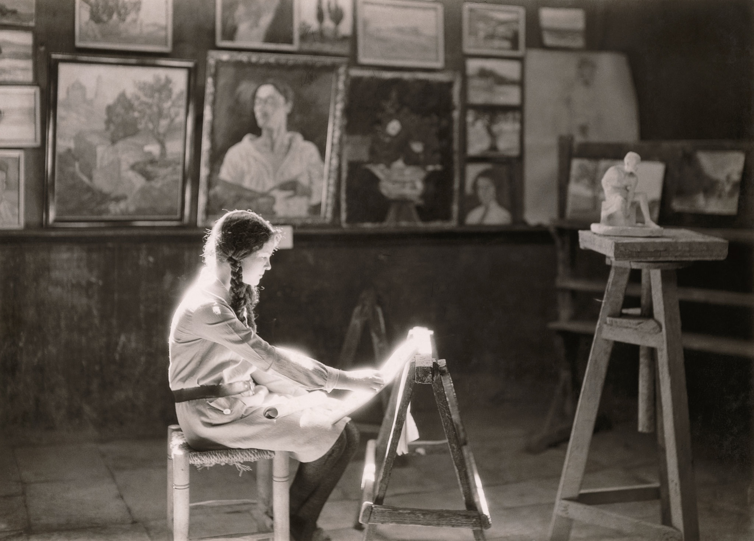 A student works at the Bezalel School of Arts and Crafts, Jerusalem, 1927.