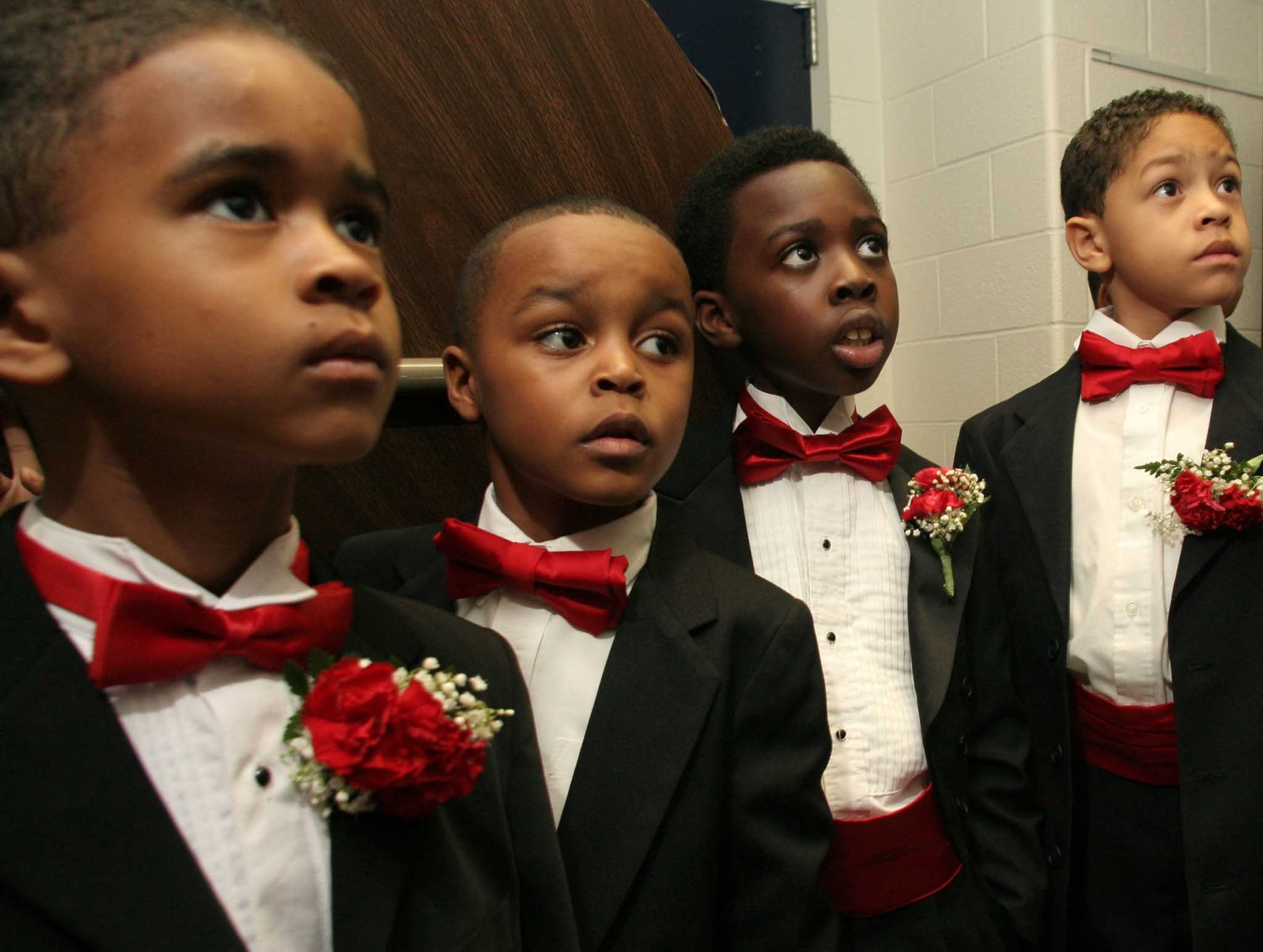 Marcus Yarboro and other boys wait backstage for the 2006 Little Miss Crimson &amp; Cream for pageant to begin