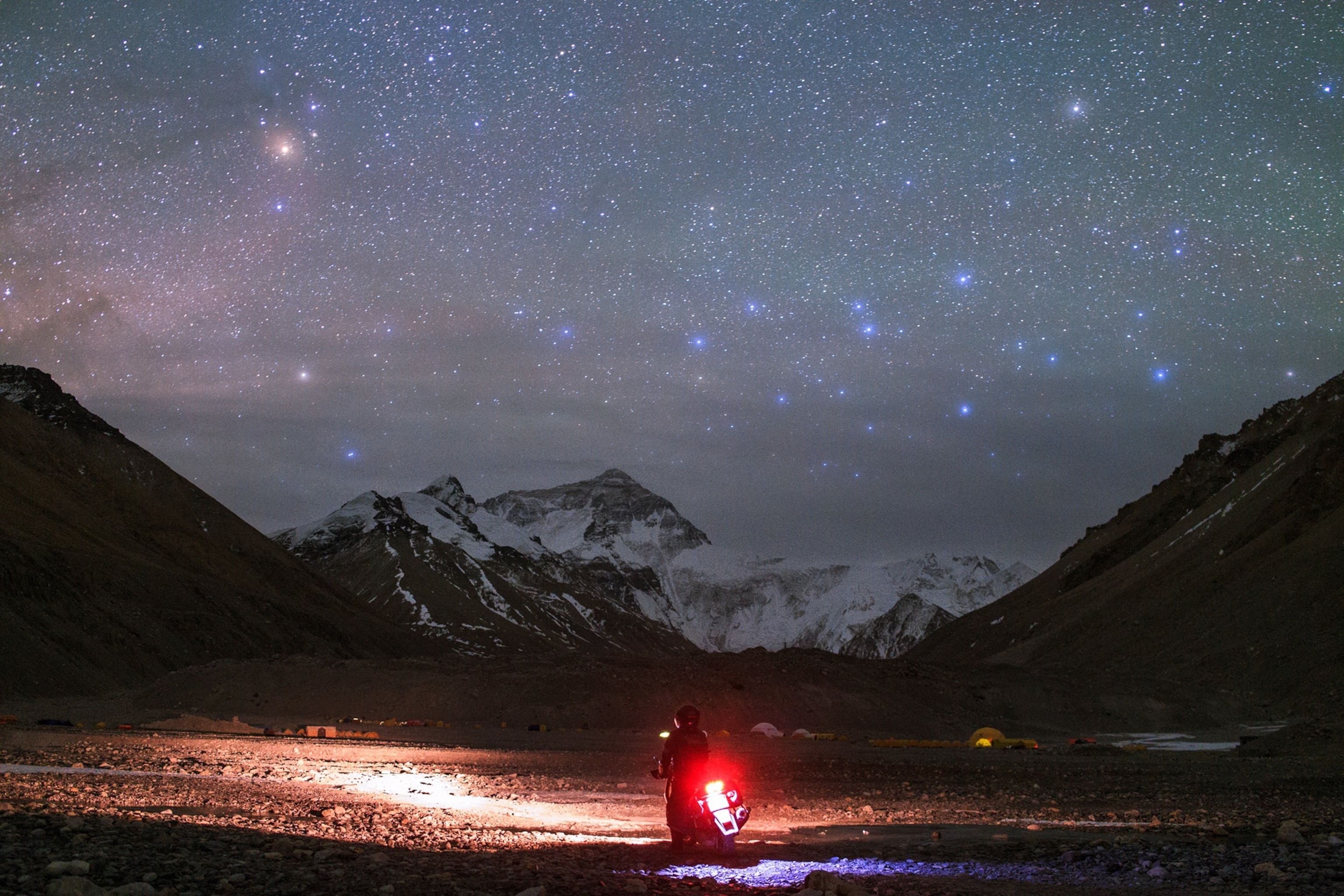 a person on a motorbiked at Everest base camp