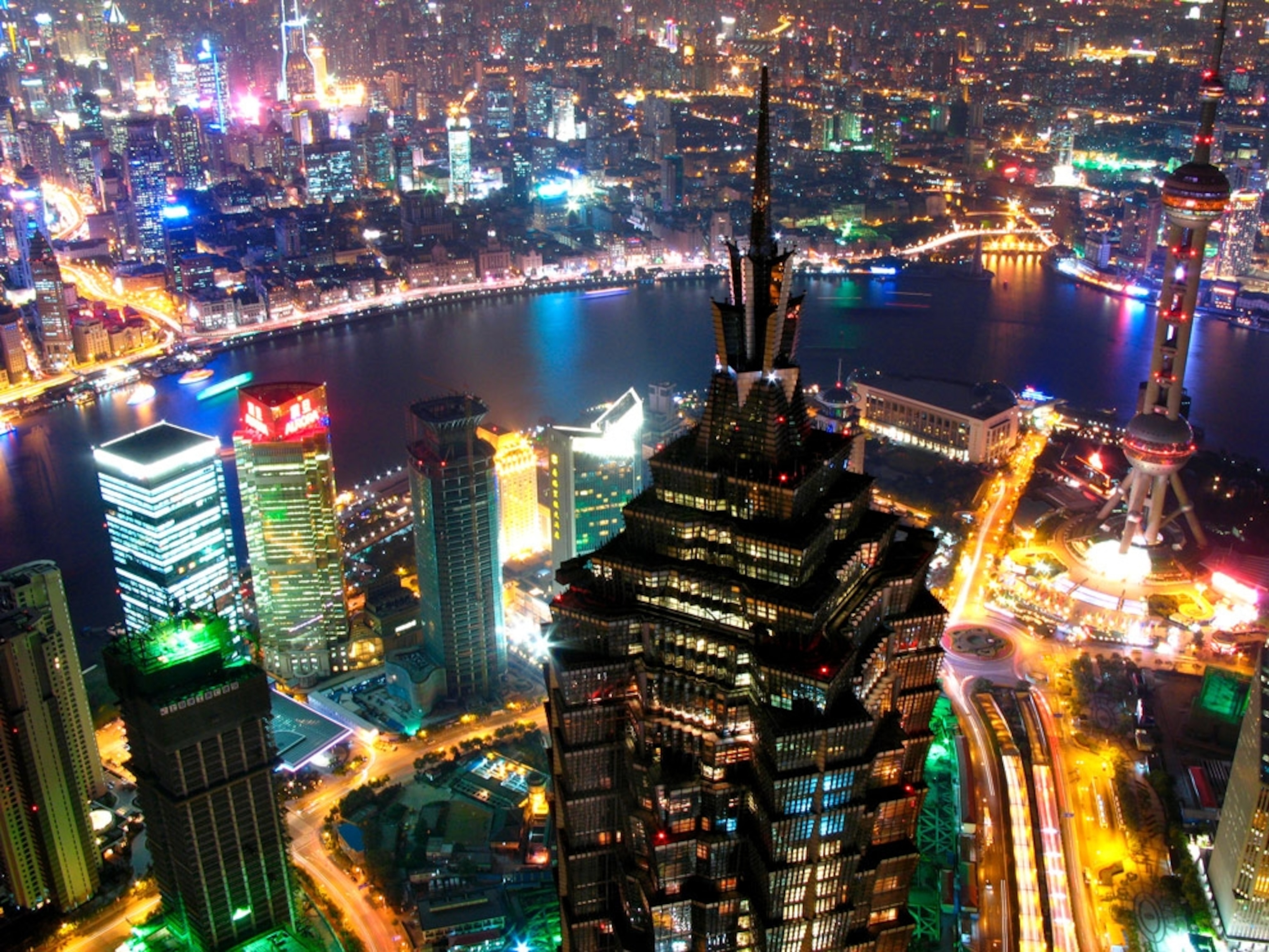 A nighttime view of the Shanghai skyline