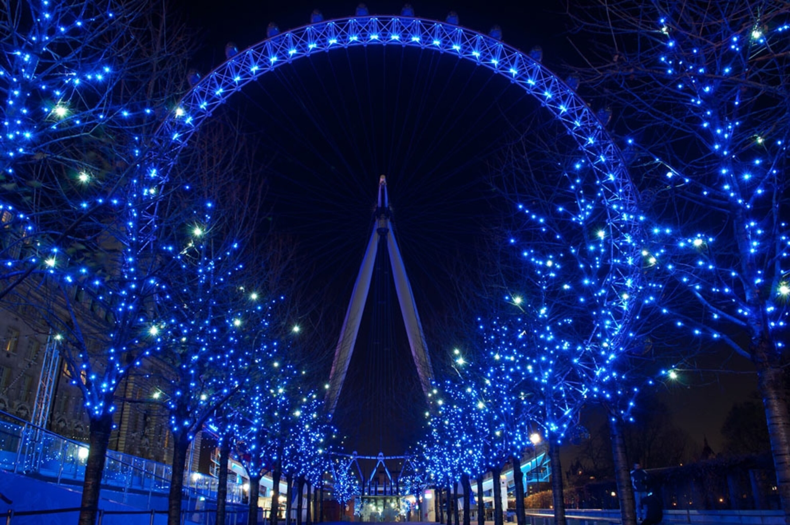 Christmas lights decorating a London street