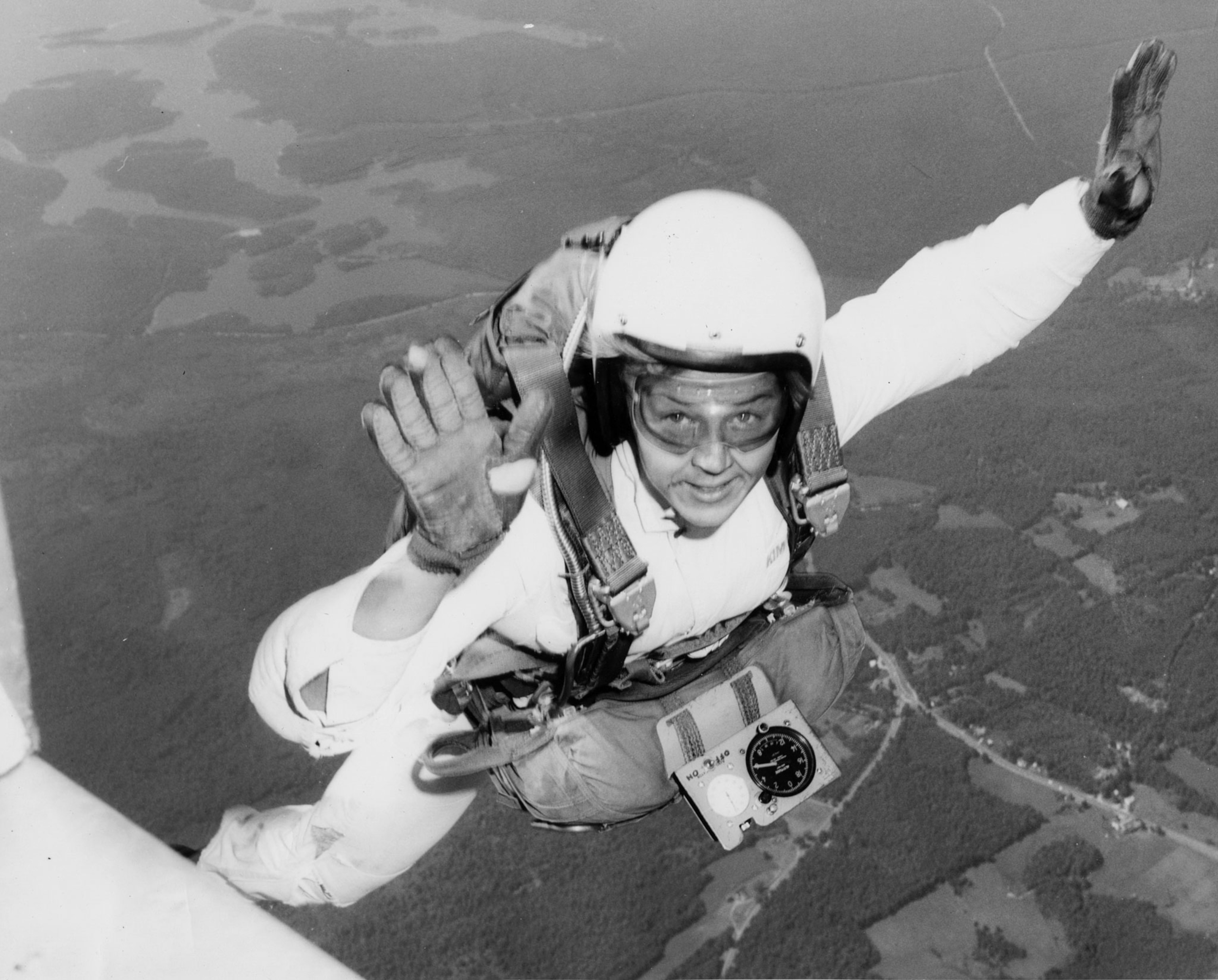 Kim Knor jumps out of a plane in 1962.