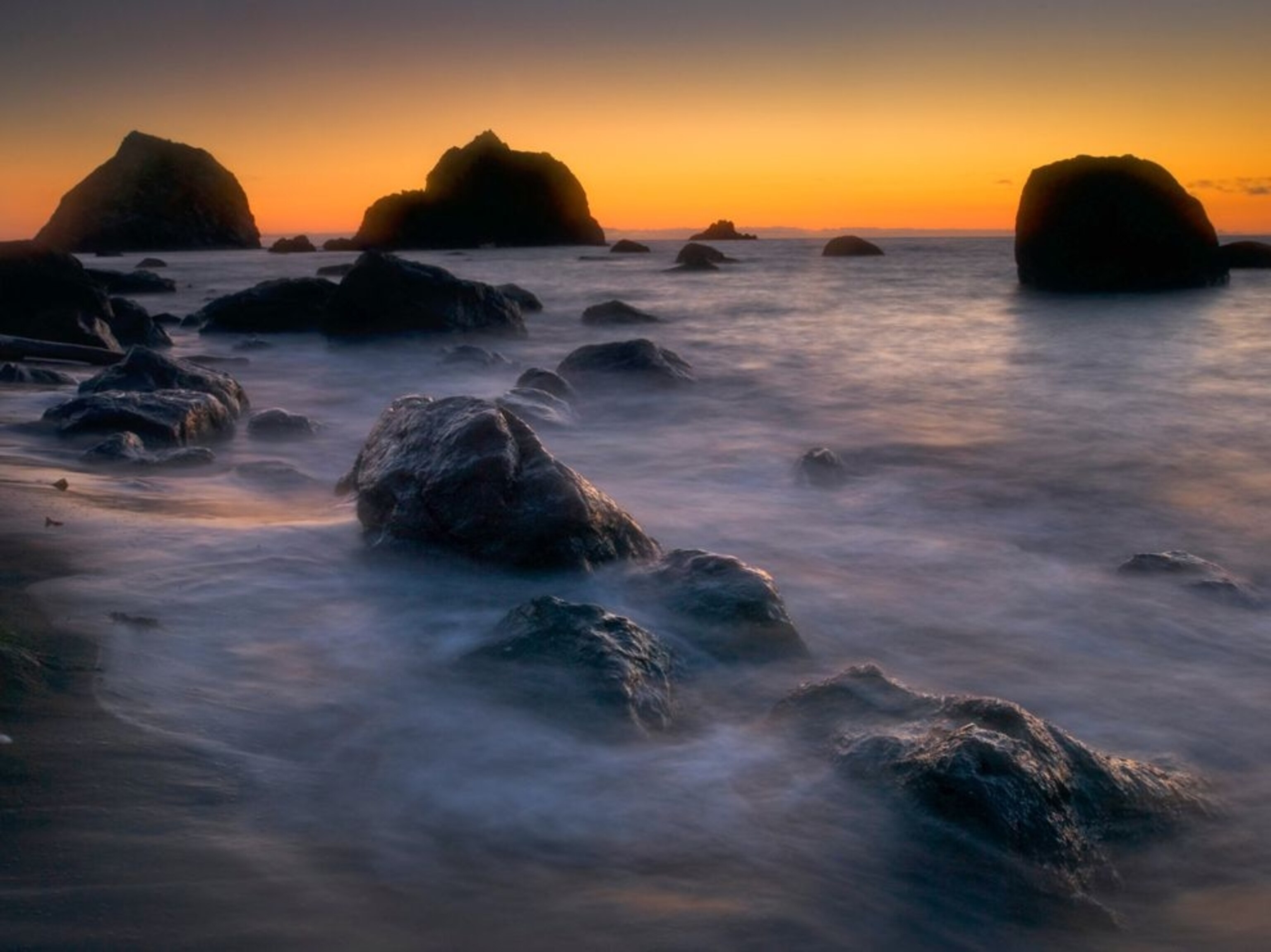 False Klamath Cove at sunset, Redwood National Park
