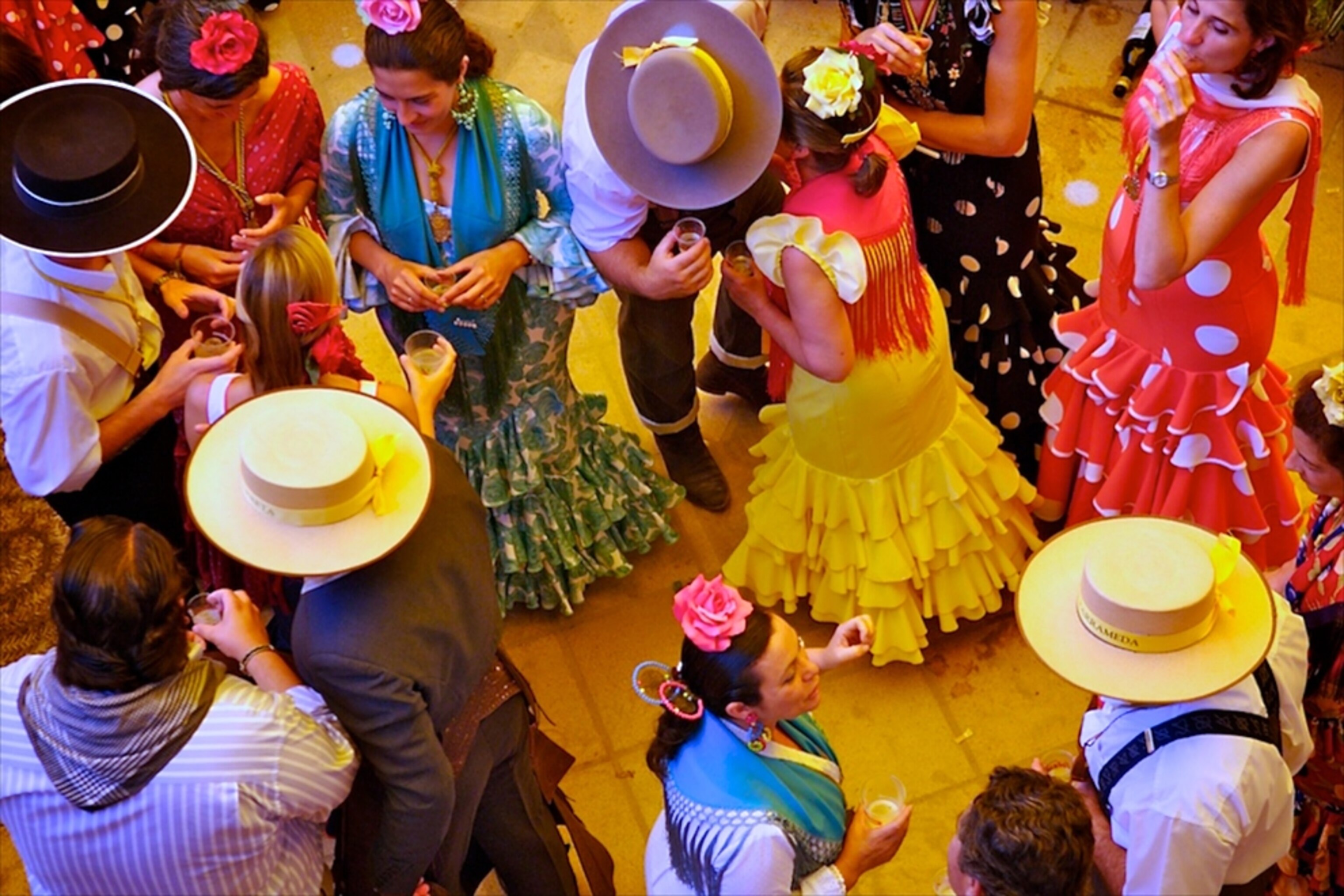 People wearing colorful hats