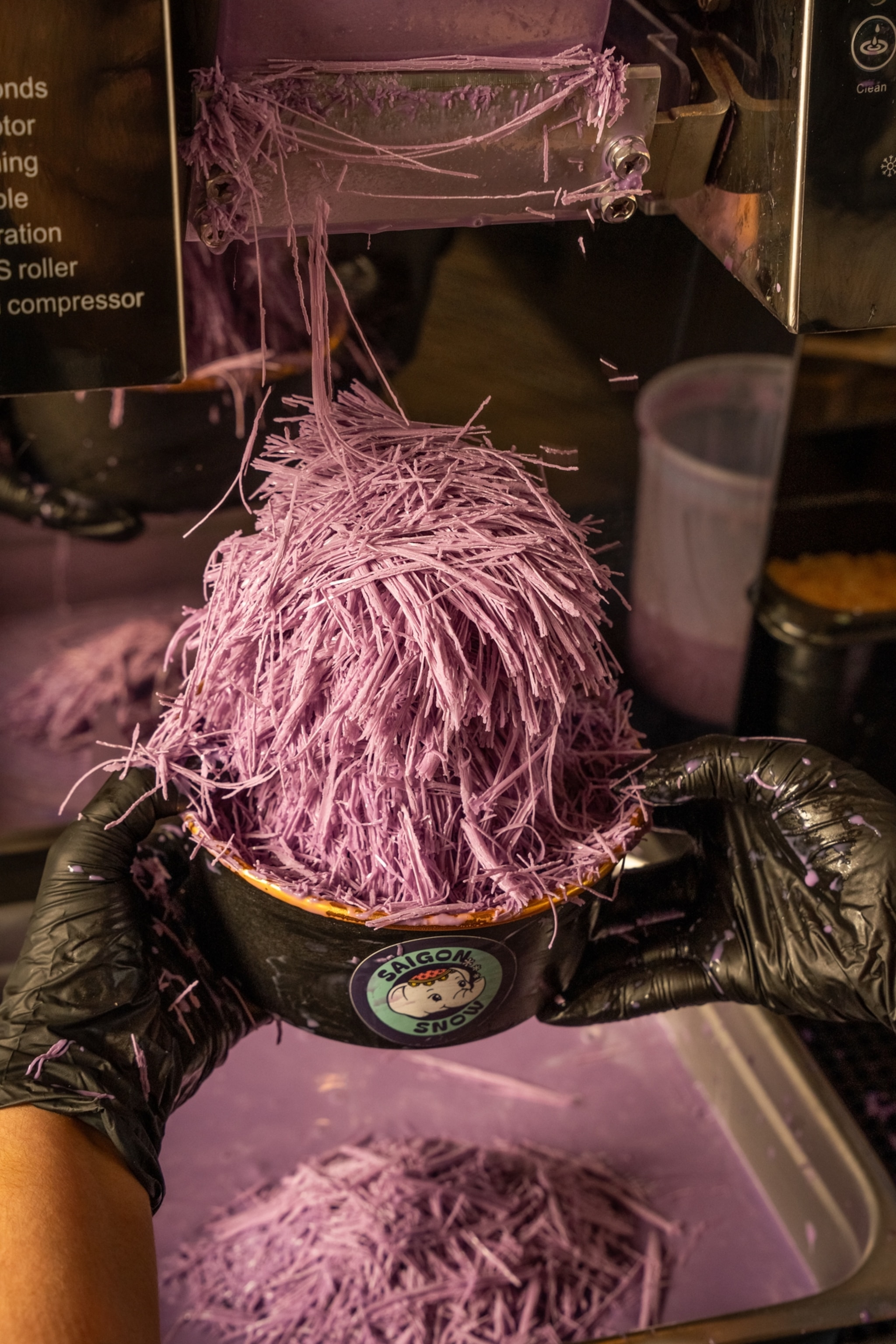 Purple strings of shaved ice