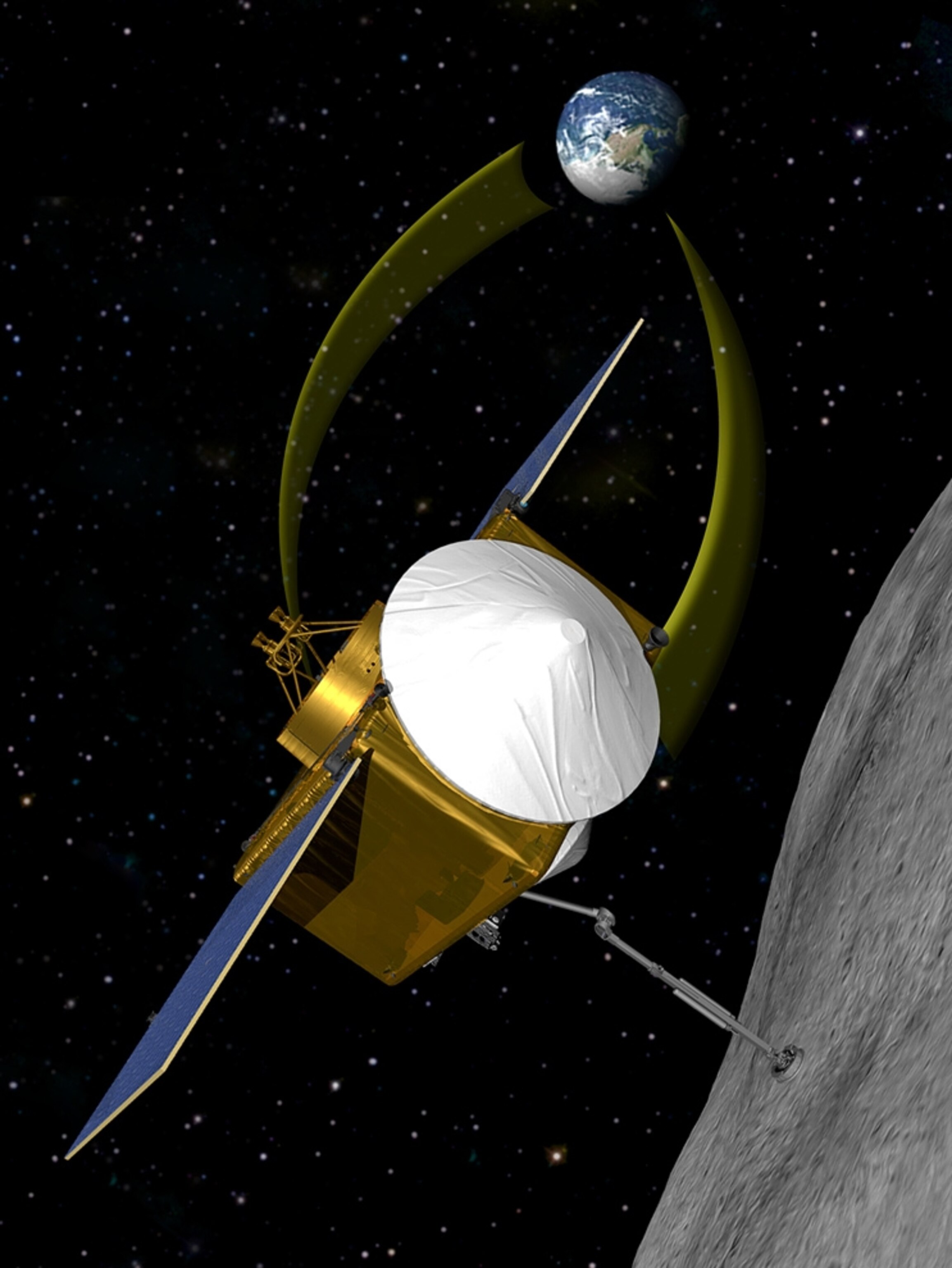 An artist's rendering of an asteroid-sampling spacecraft.