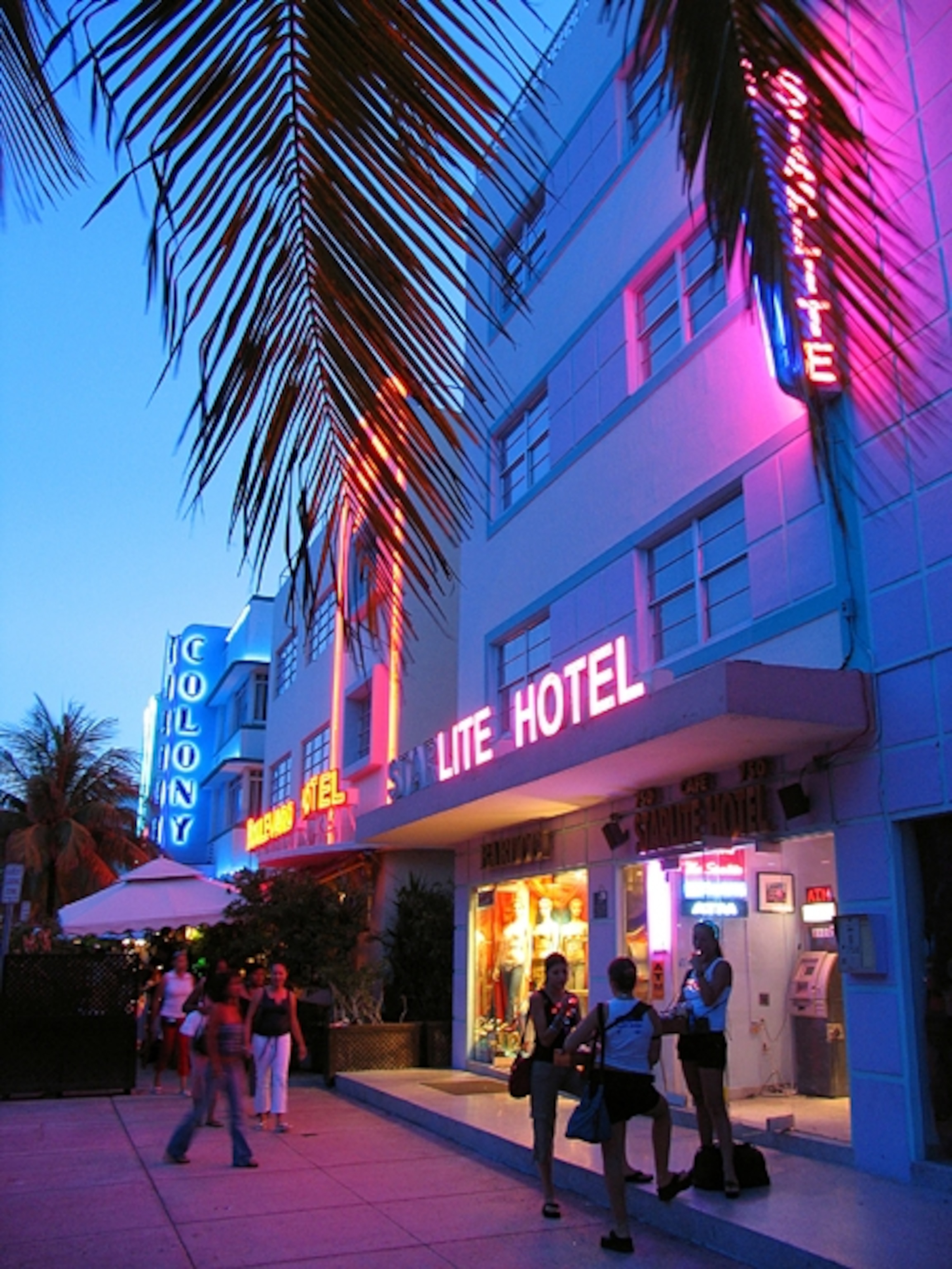Street scene at night in South Beach, Miami