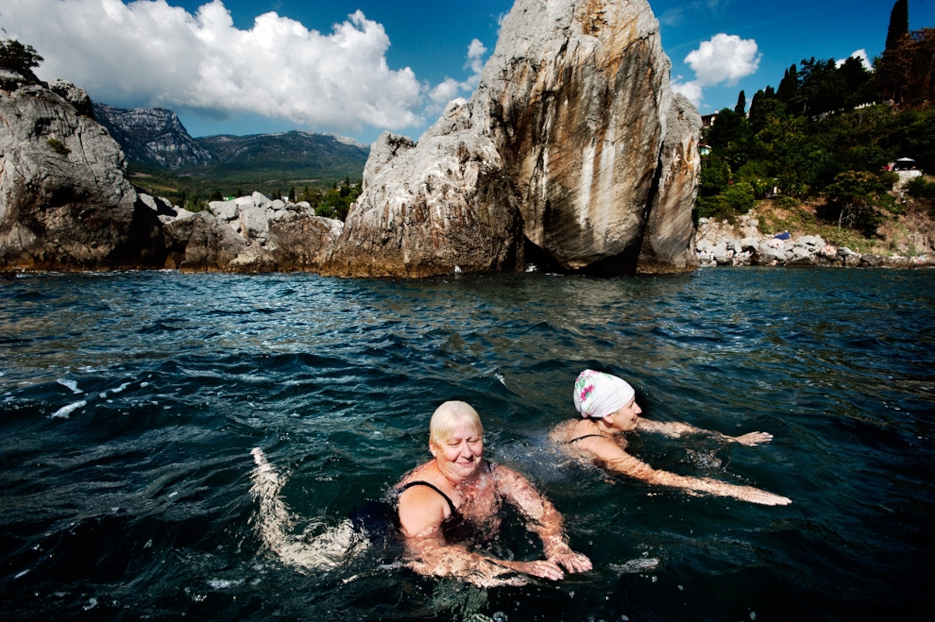 women swimming in the Black Sea in Crimea, Ukraine