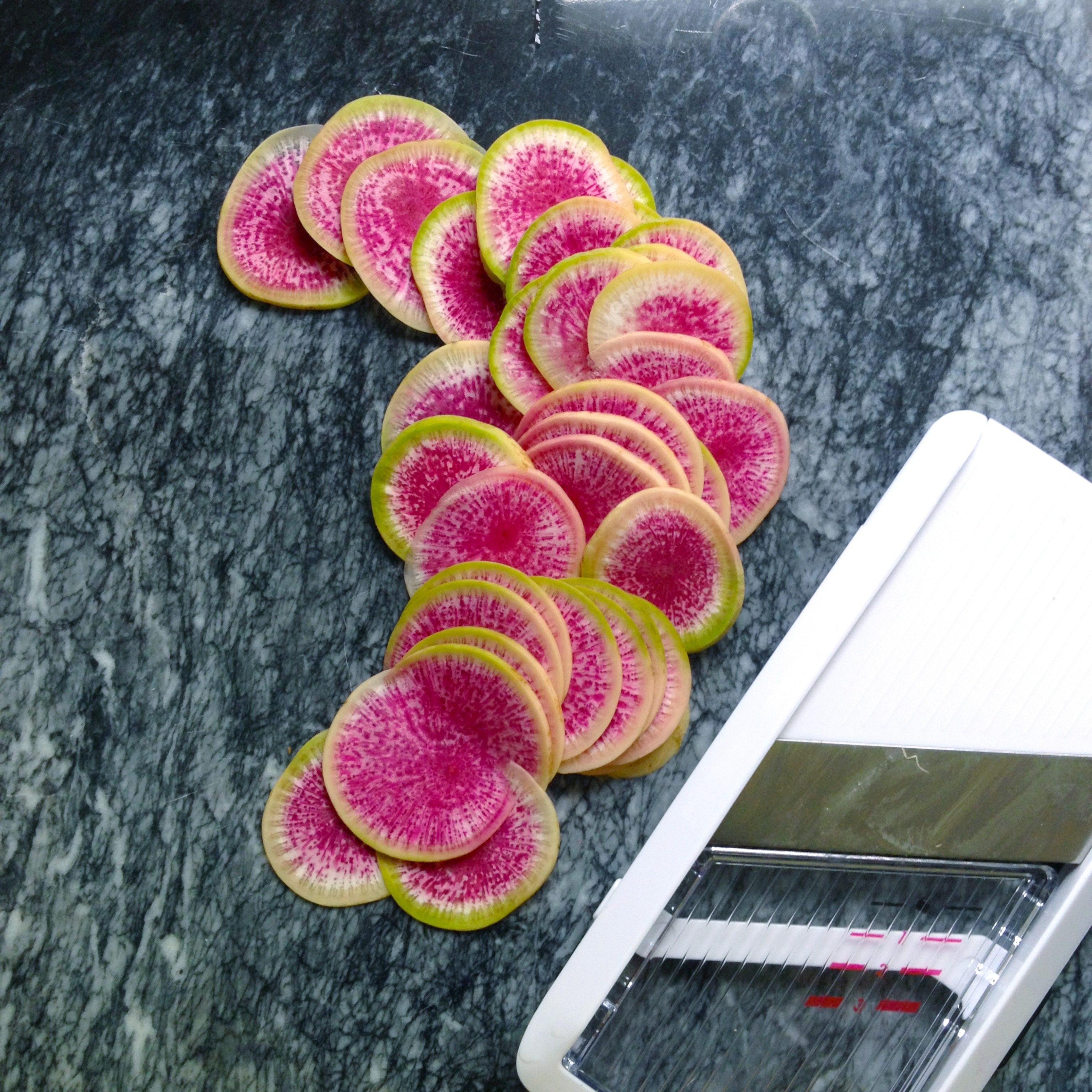 Sliced watermelon radish