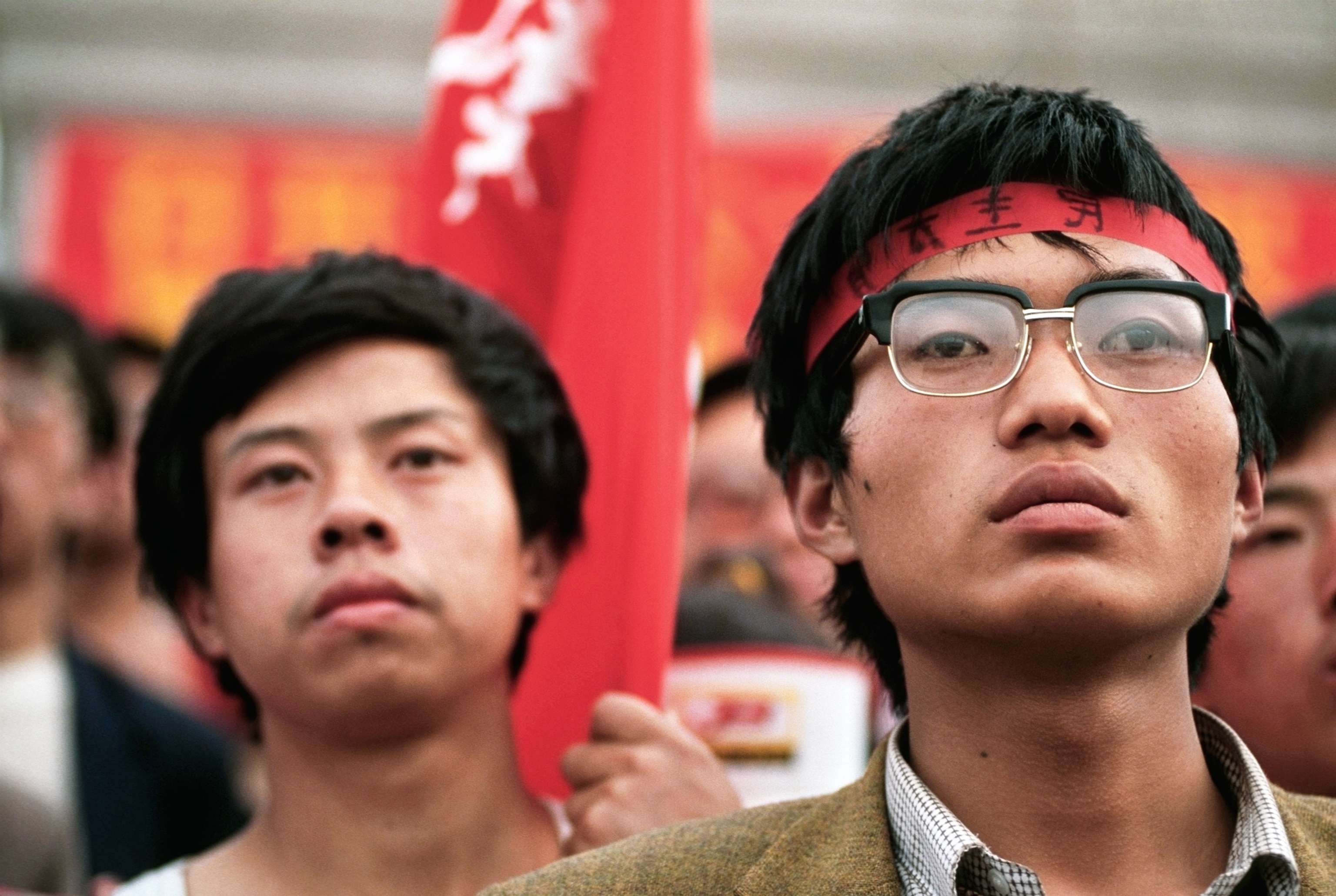 the Tiananmen Square on June 2, 1989 crowded with Chinese people demanding democracy.