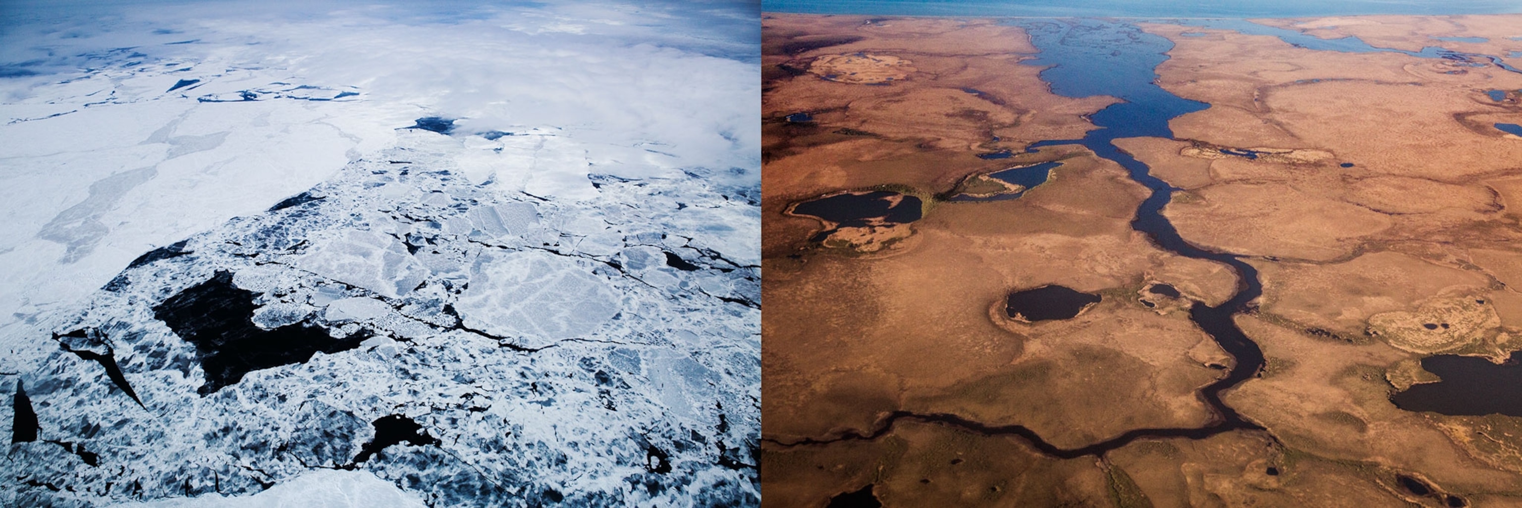 ice melting in Kotzebue, Alaska from a helicopter