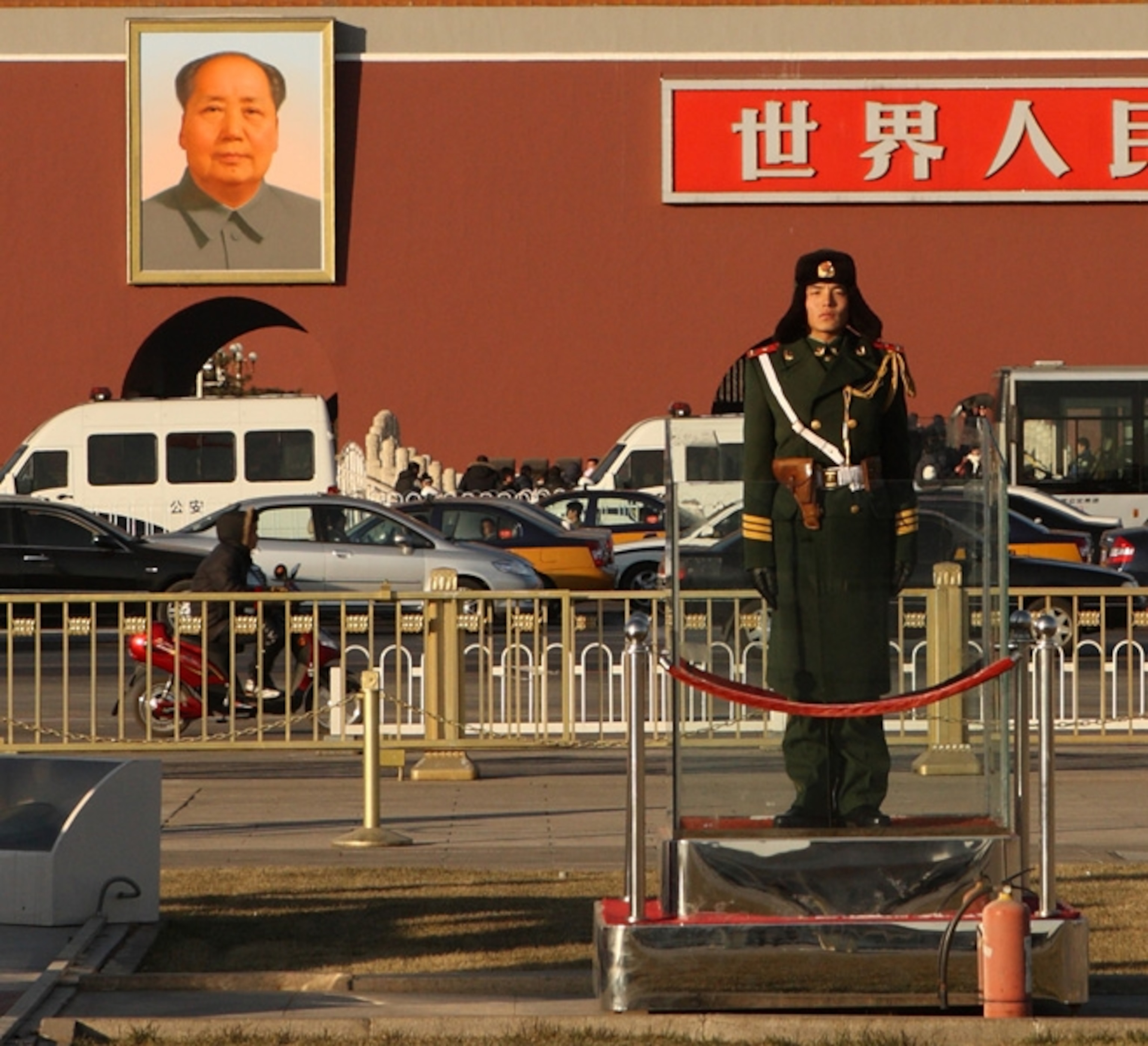 A soldier standing guard in Tiananmen Square