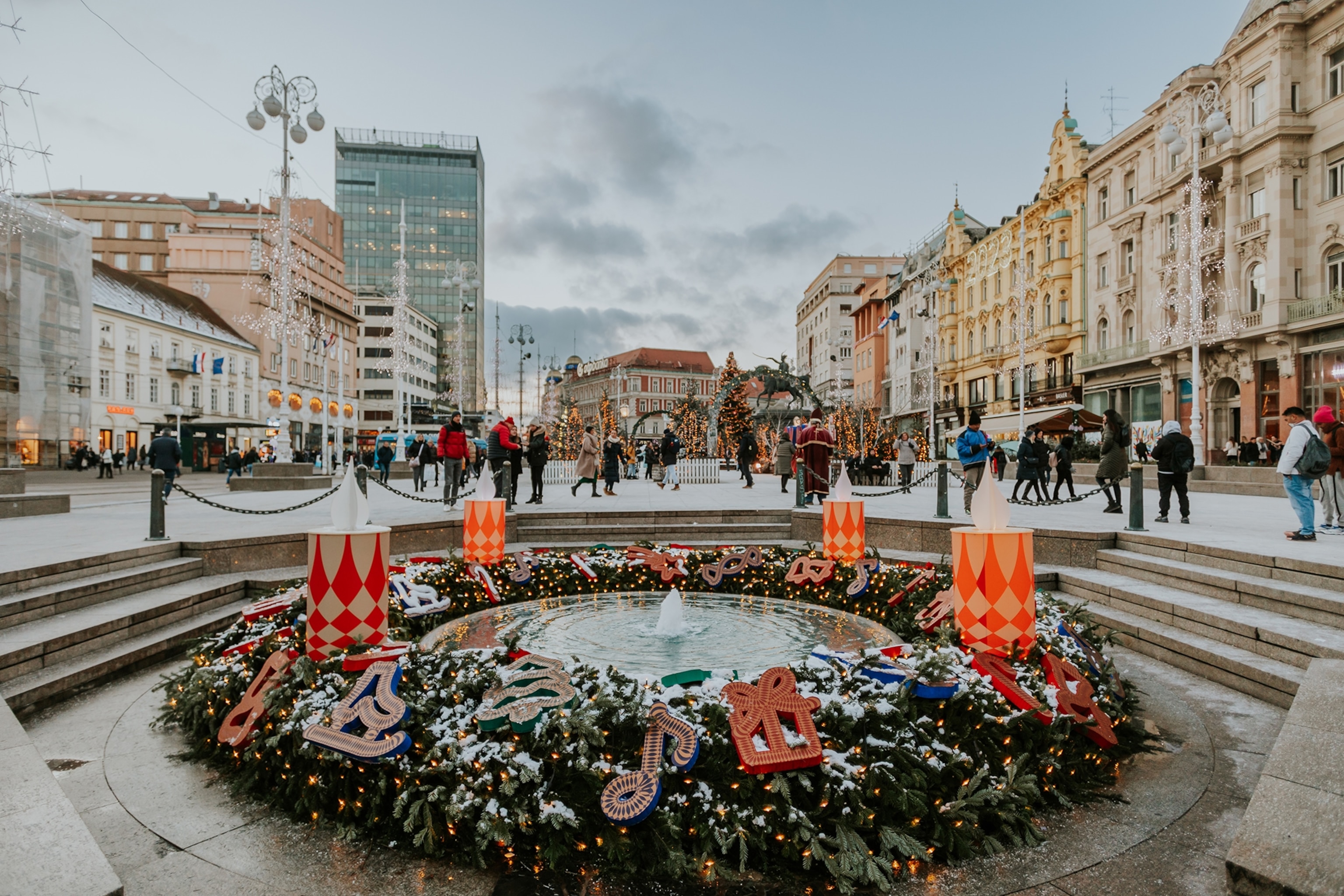 Ban Jelačić Square during Advent in Zagreb, Croatia.