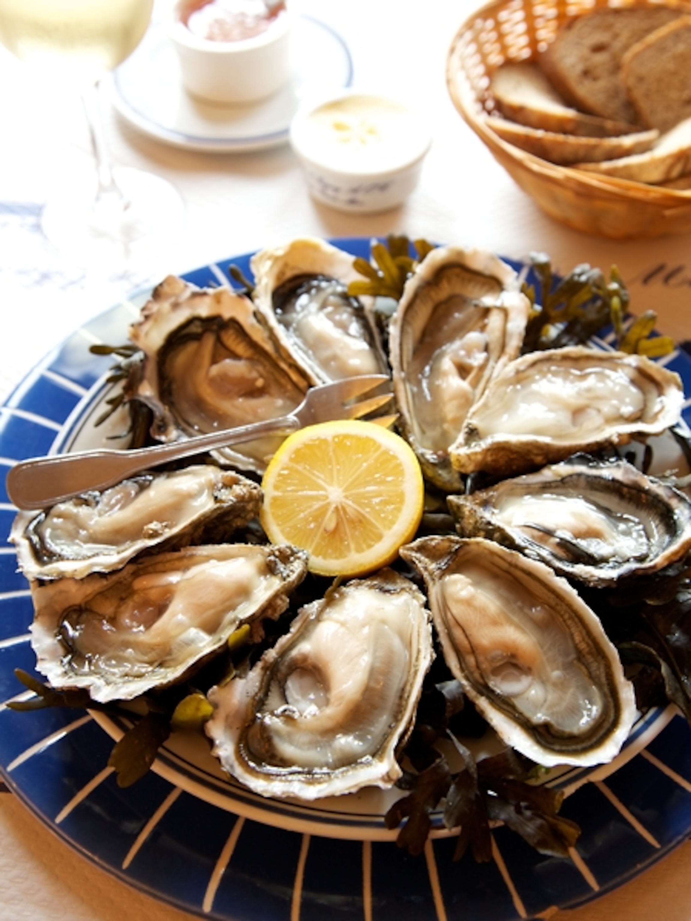 Plate of oysters with lemon
