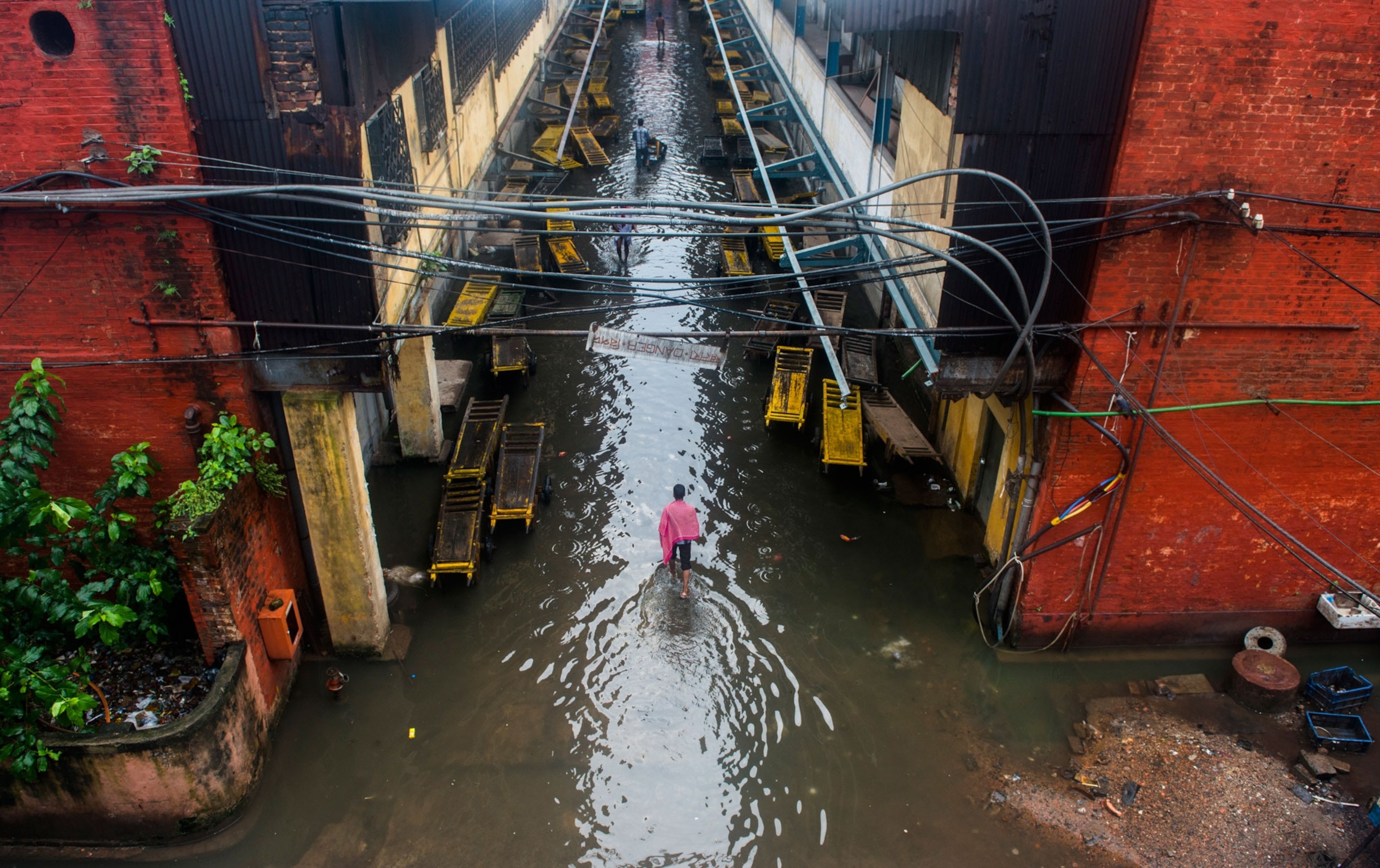 a flooded train station in Calcutta