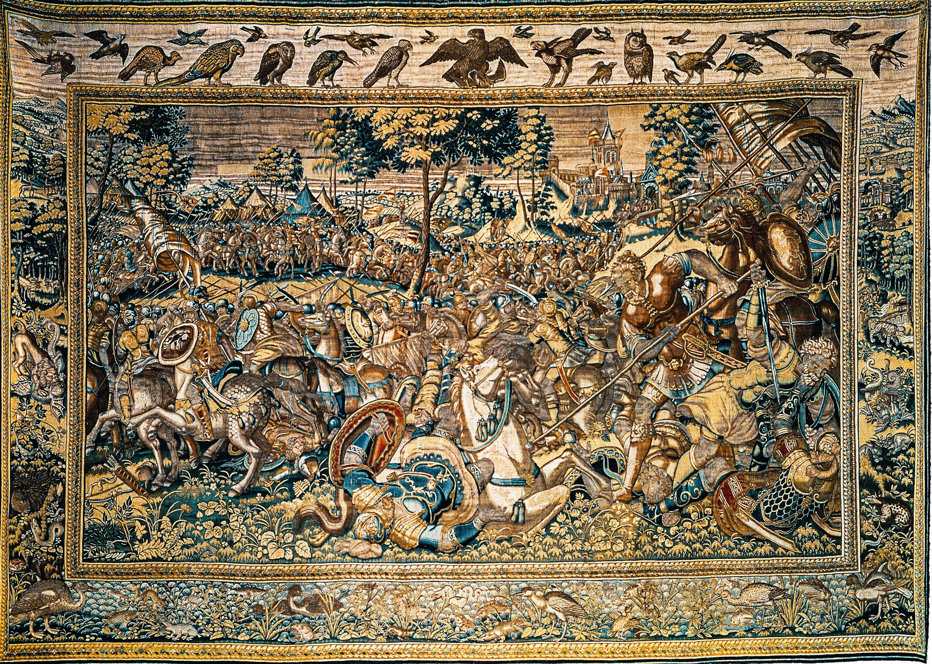 A 16th-century Flemish tapestry depicting the Battle of Philippi.